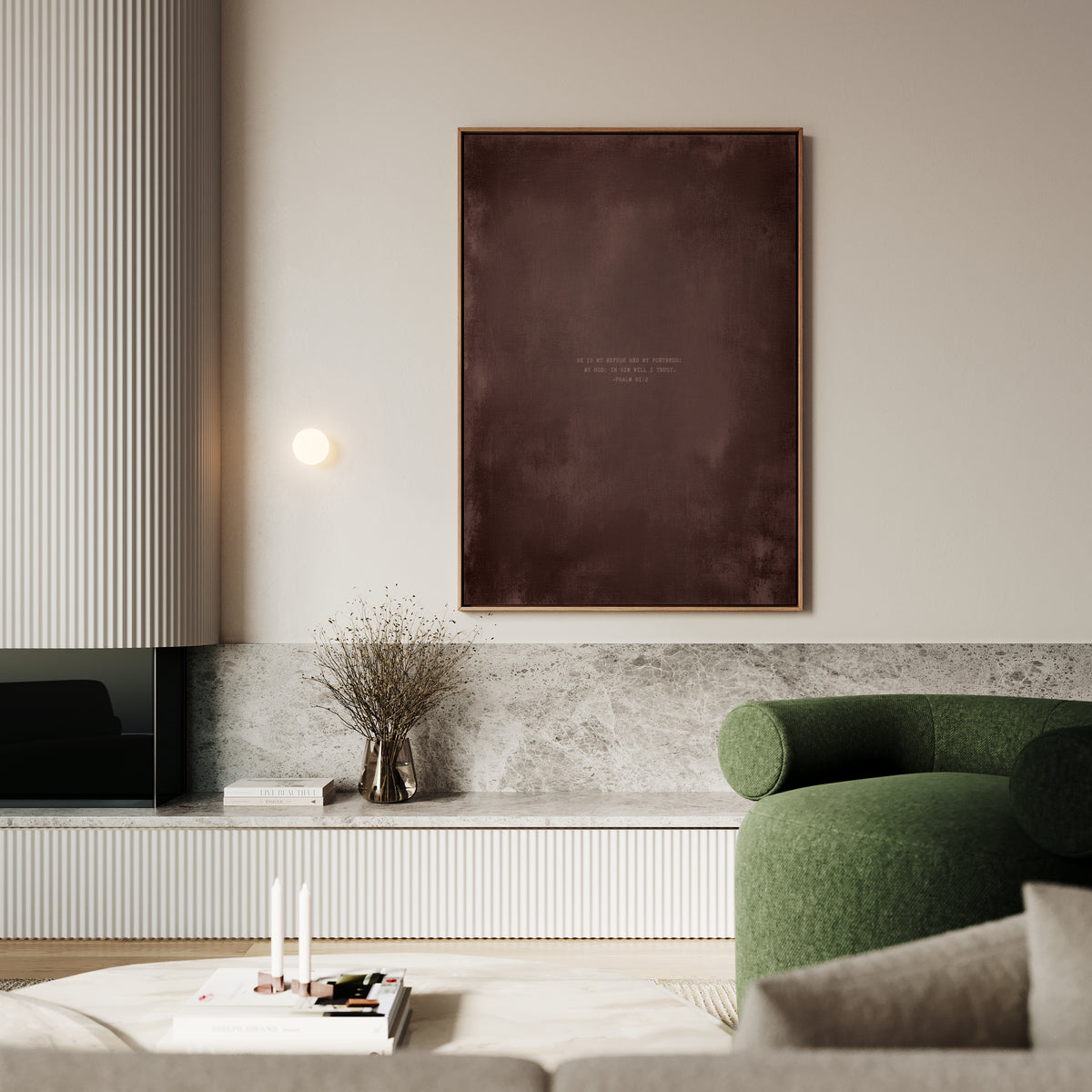 Dusty Mauve abstract Christian wall art print by AENON HOME fine art print, styled in a modern living room