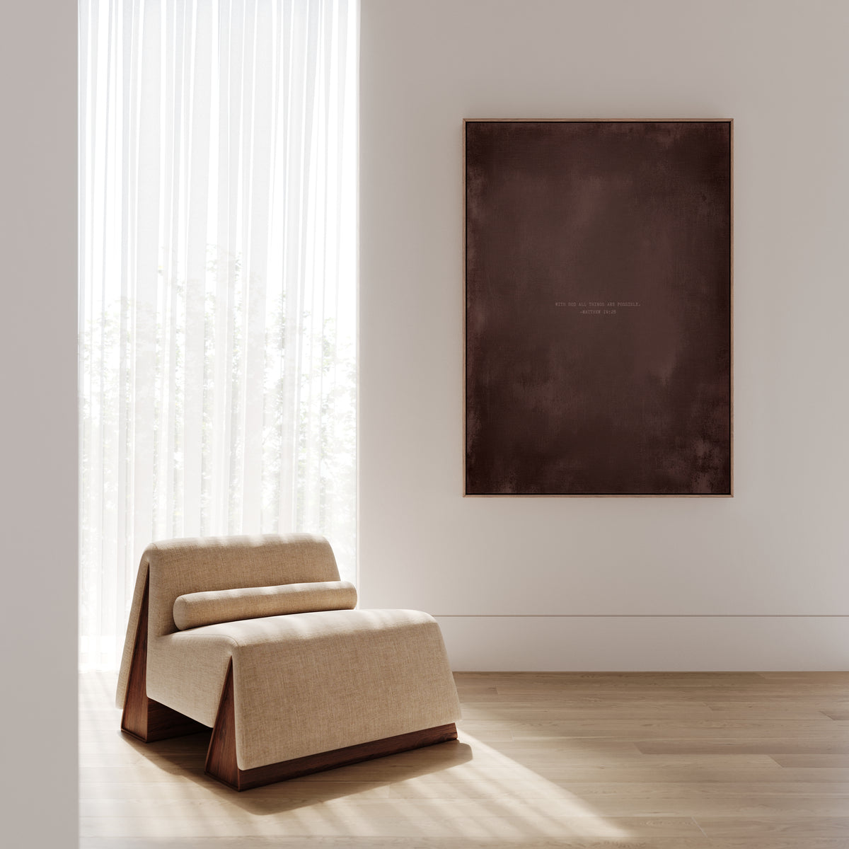 Dusty Mauve abstract Christian wall art print by AENON HOME fine art print, styled above a wall console