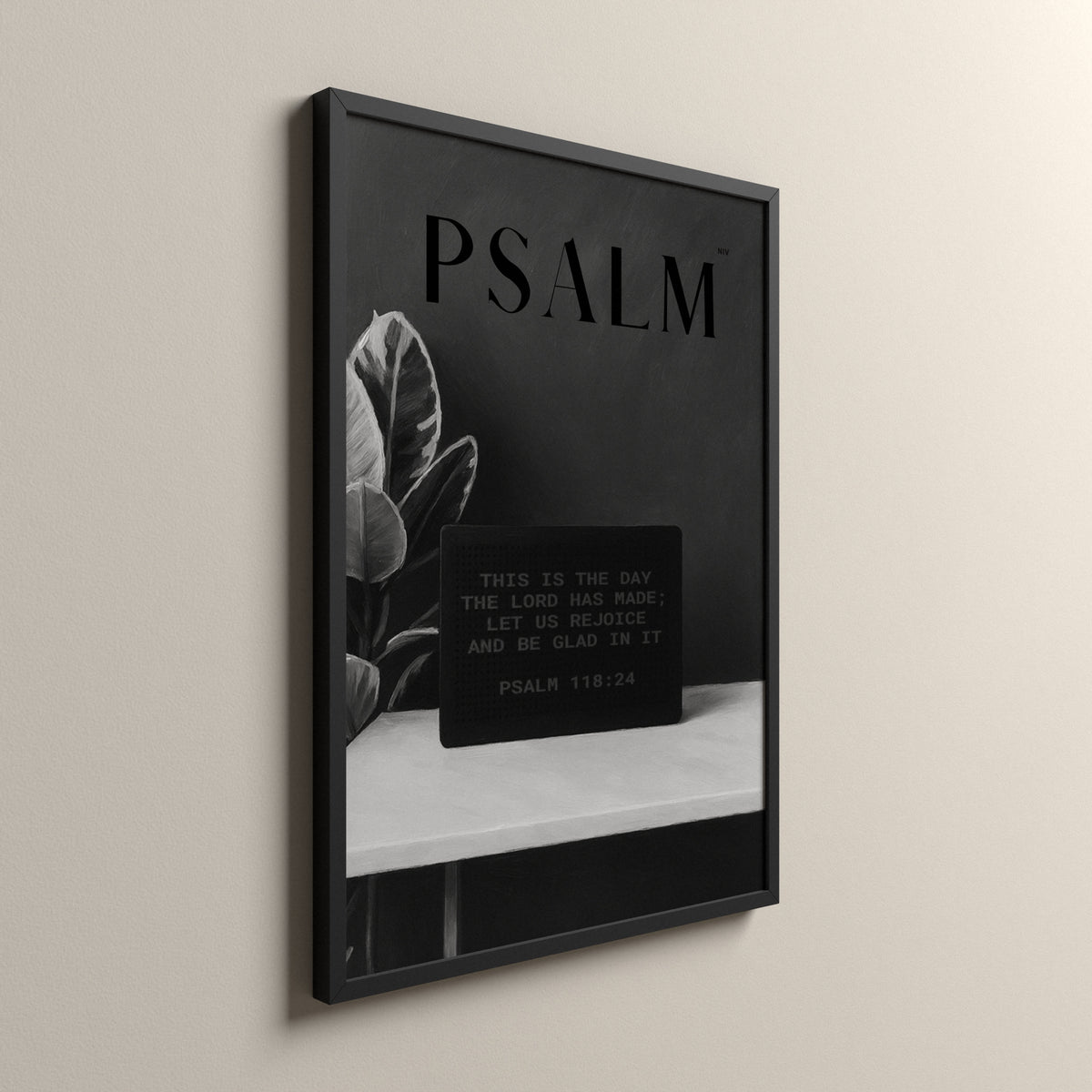 Rejoice, Psalm 118:24, Scripture art print in a black frame