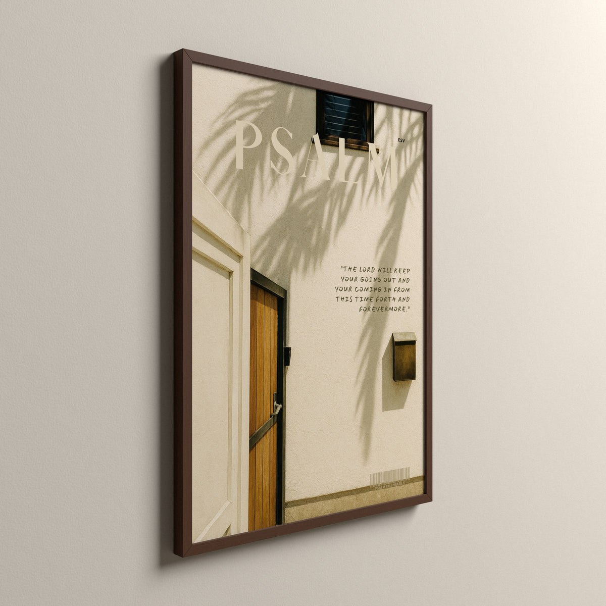 Safe Home Nº 1, Psalm 121:8, Scripture art print in an espresso frame
