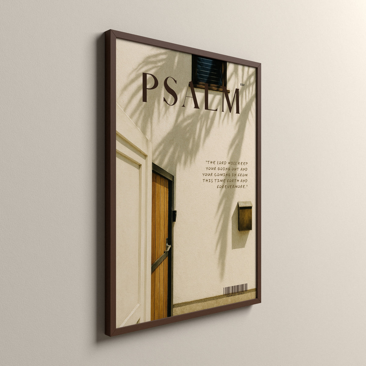 Safe Home Nº 2, Psalm 121:8, Scripture art print in an espresso frame