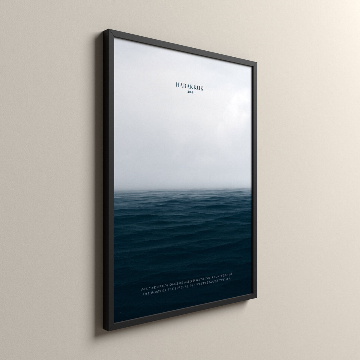 The Sea Nº 1, Habakkuk 2:14, Scripture art print in a black frame