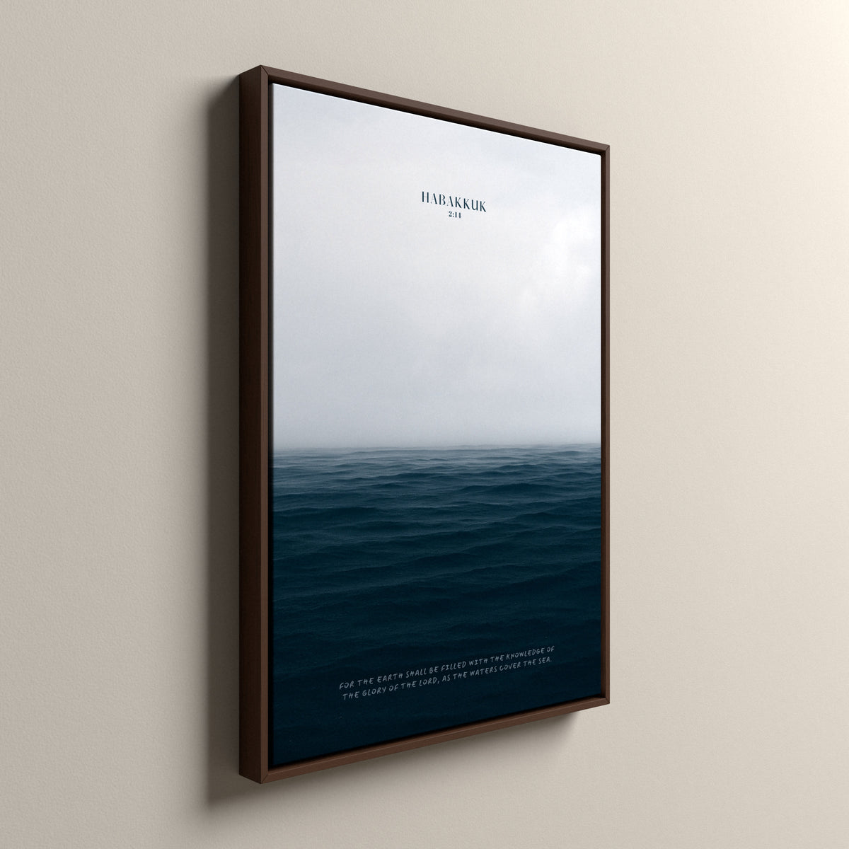 The Sea Nº 1, Habakkuk 2:14, framed canvas in an espresso frame