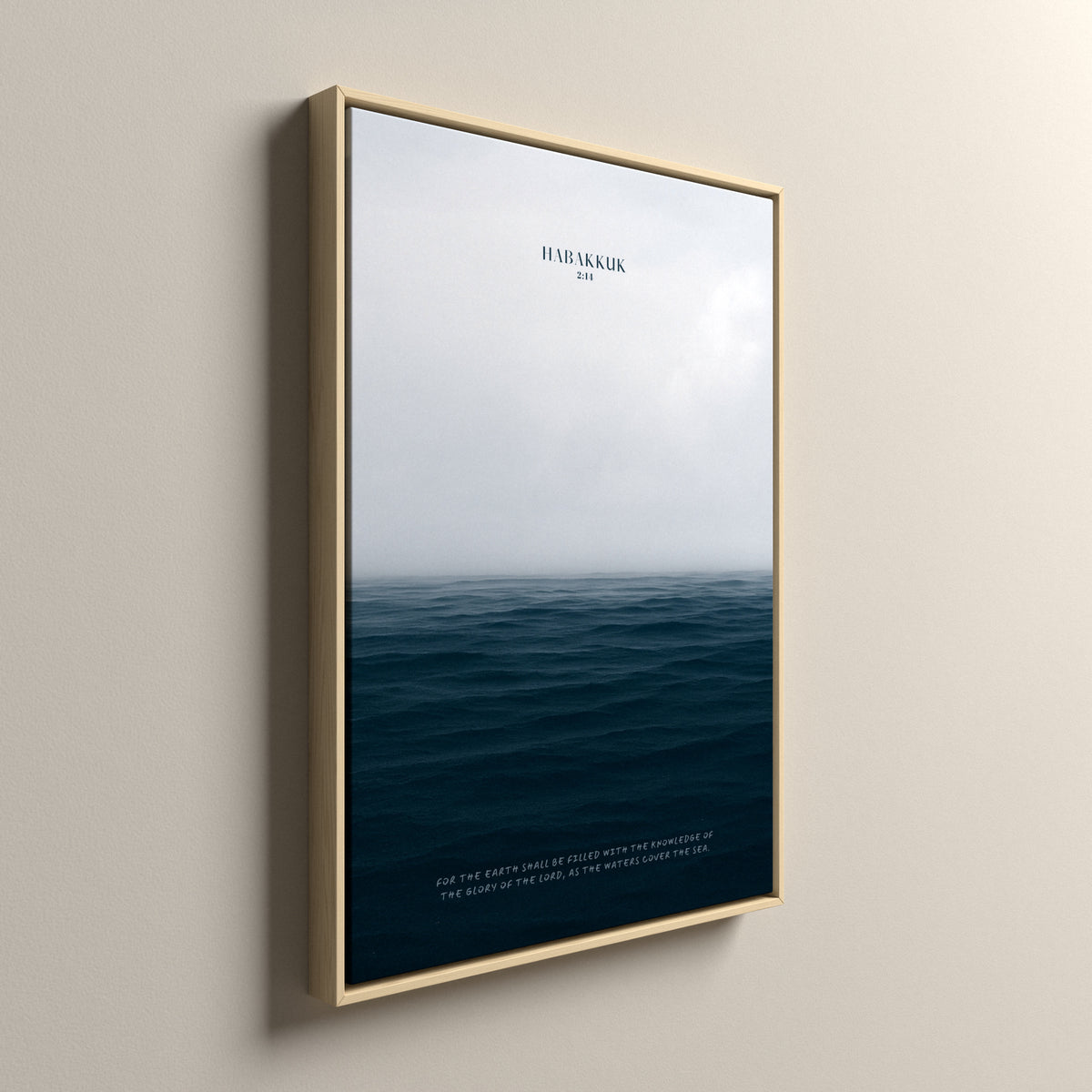 The Sea Nº 1, Habakkuk 2:14, framed canvas in a natural frame
