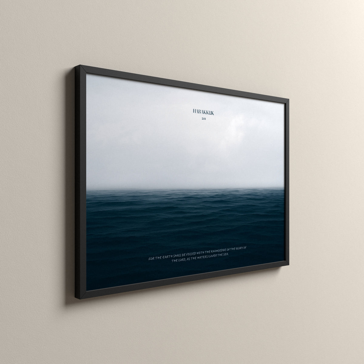 The Sea Nº 2, Habakkuk 2:14, Scripture art print in a black frame