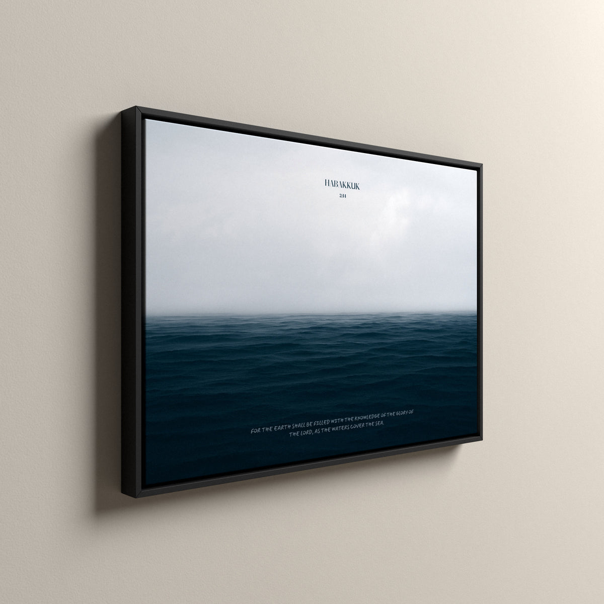 The Sea Nº 2, Habakkuk 2:14, framed canvas in a black frame