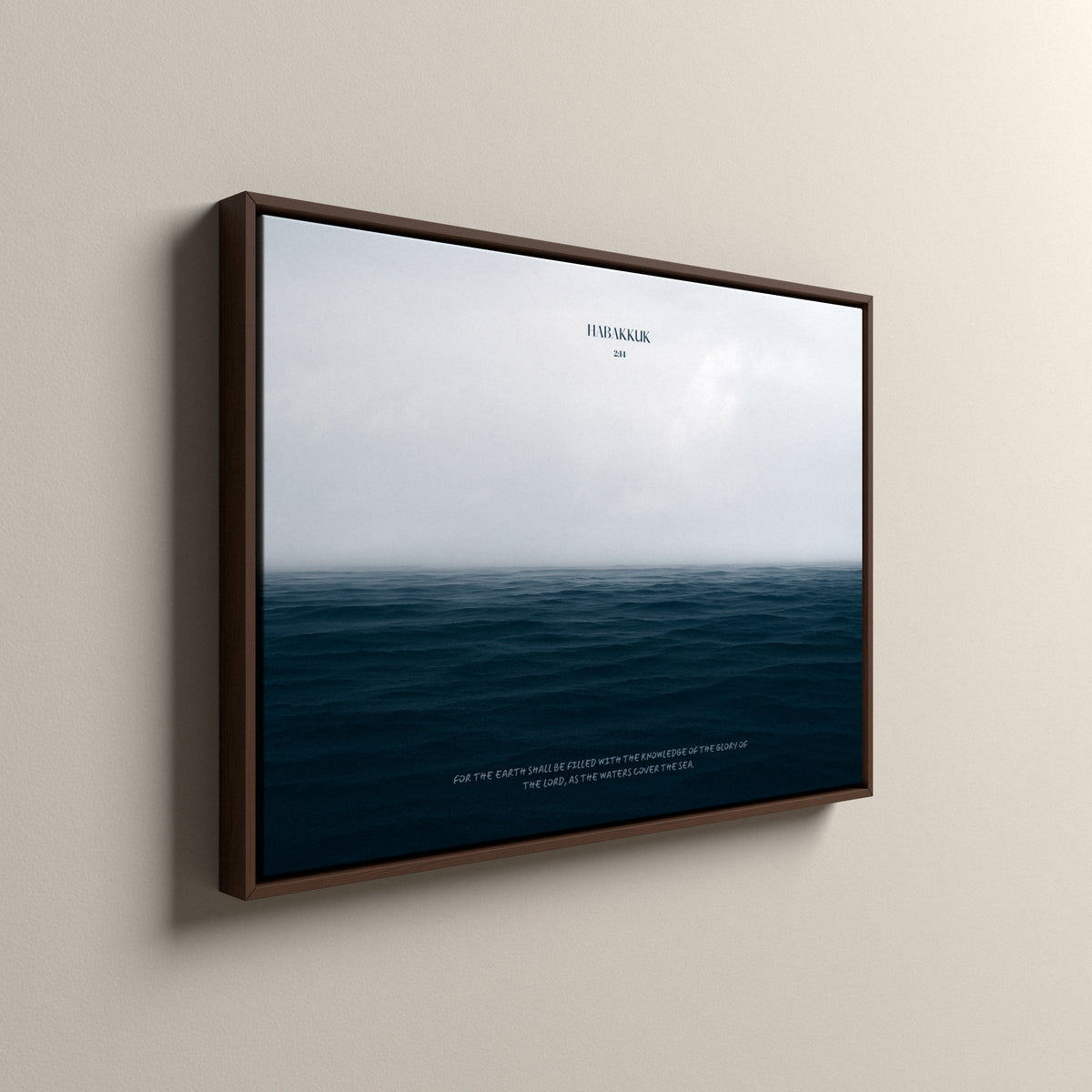 The Sea Nº 2, Habakkuk 2:14, framed canvas in an espresso frame