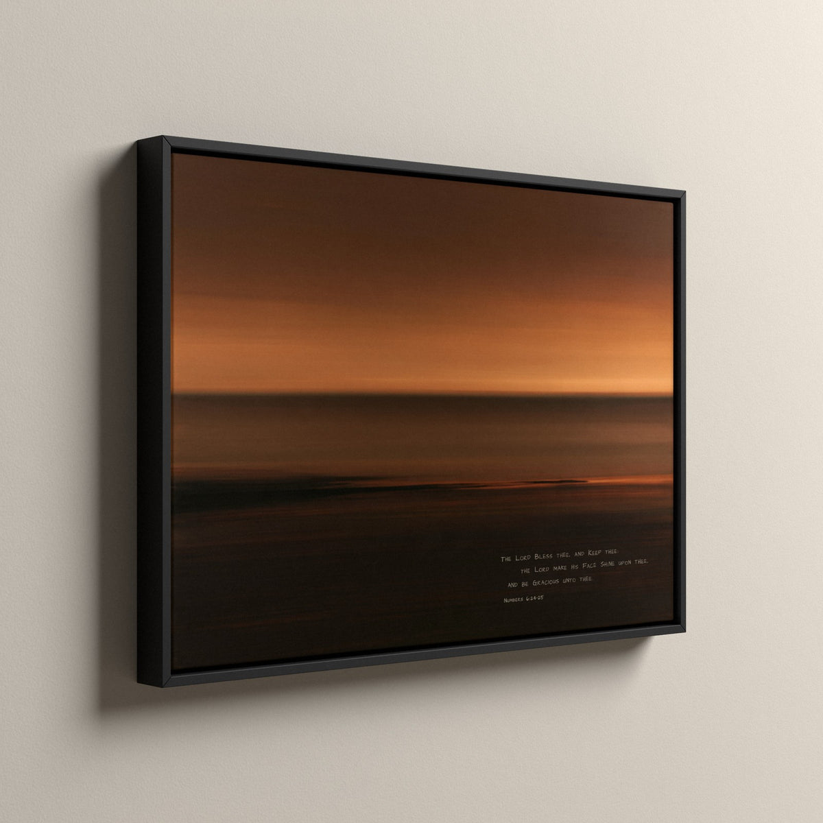 Amber, Numbers 6:24-25 scripture canvas art in a black floating frame, side view