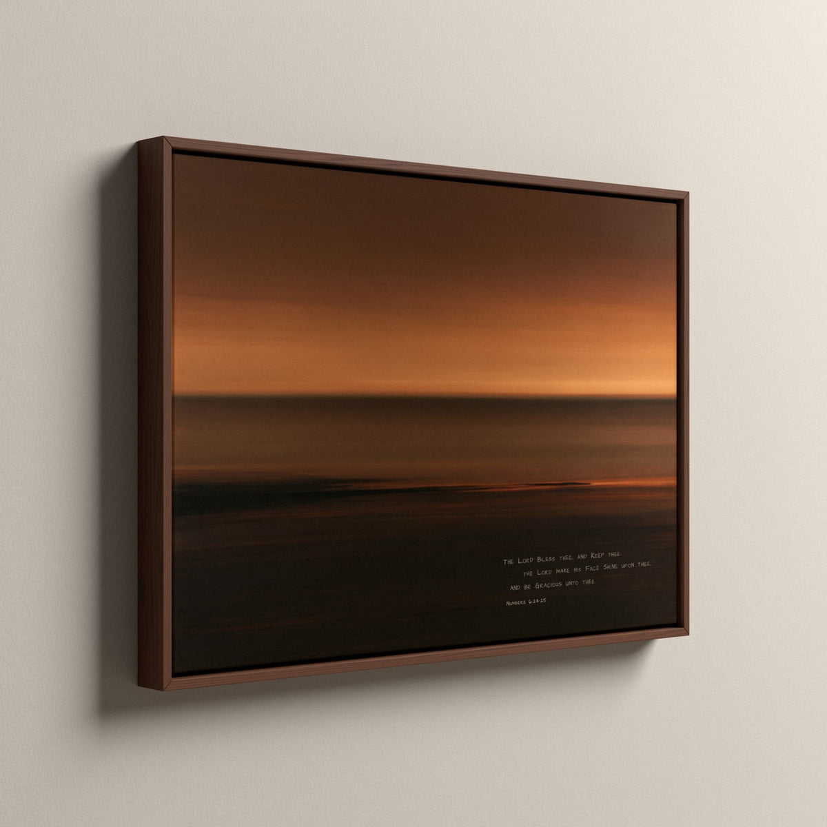 Amber, Numbers 6:24-25 scripture canvas art in an espresso floating frame, side view