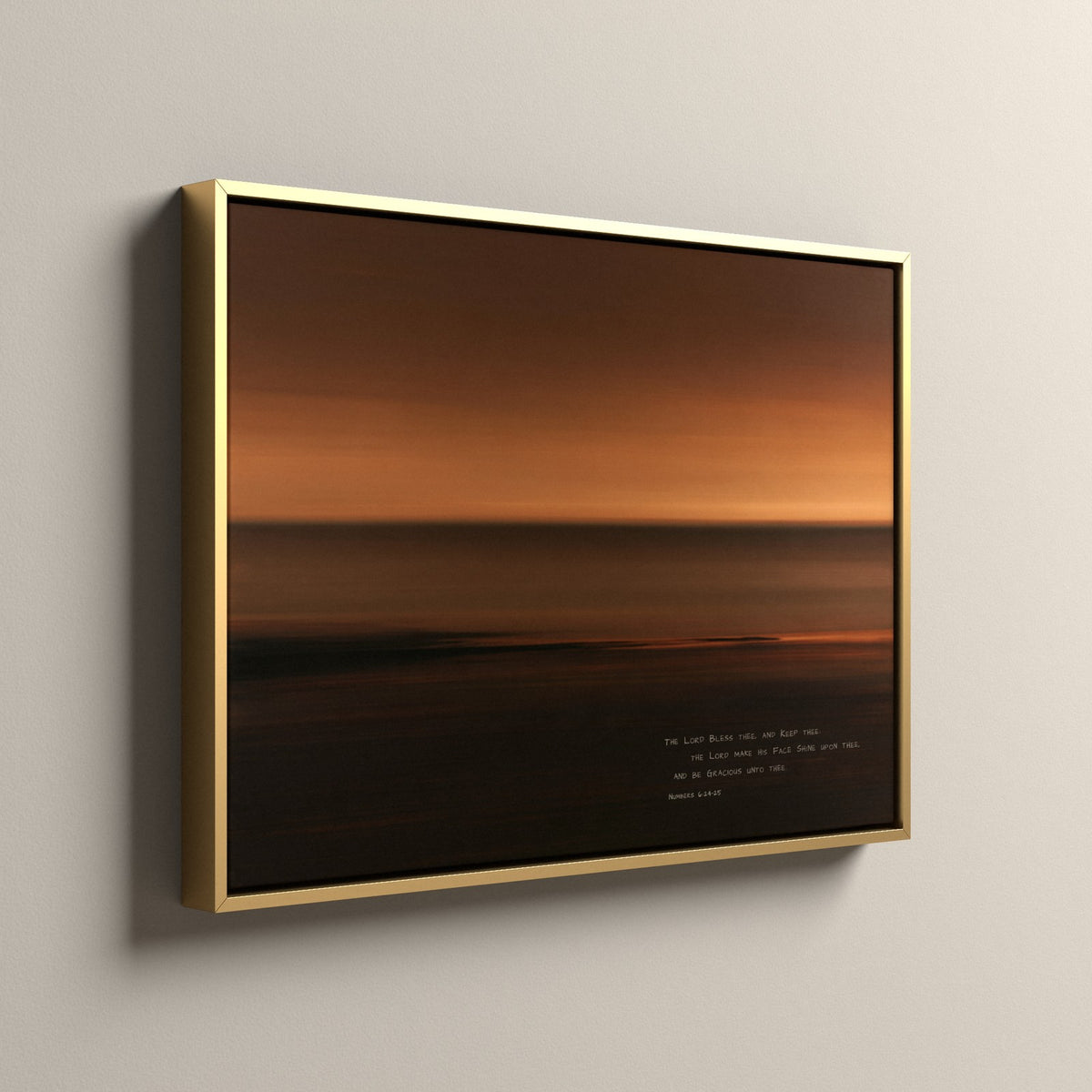 Amber, Numbers 6:24-25 scripture canvas art in a gold floating frame, side view