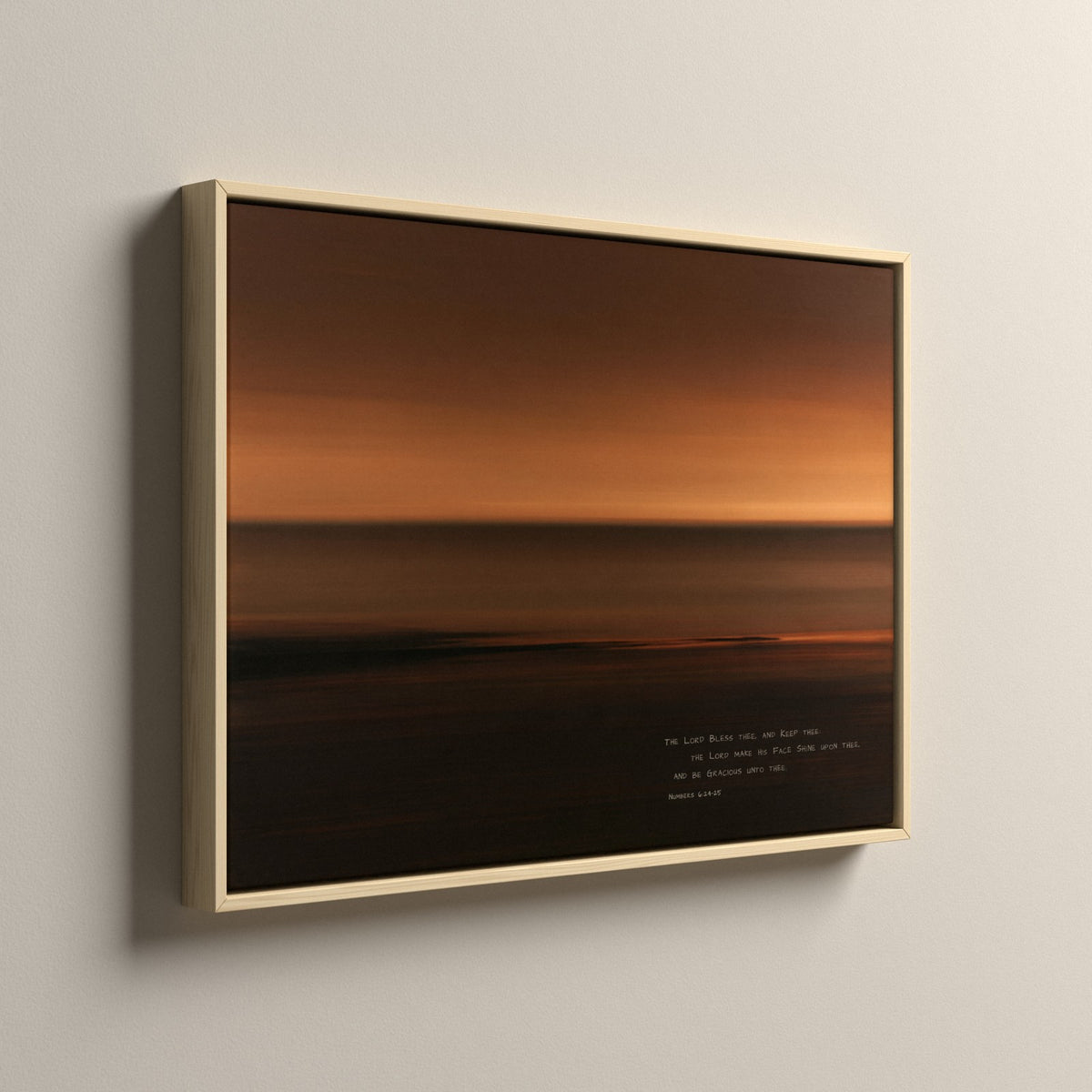 Amber, Numbers 6:24-25 scripture canvas art in a natural floating frame, side view