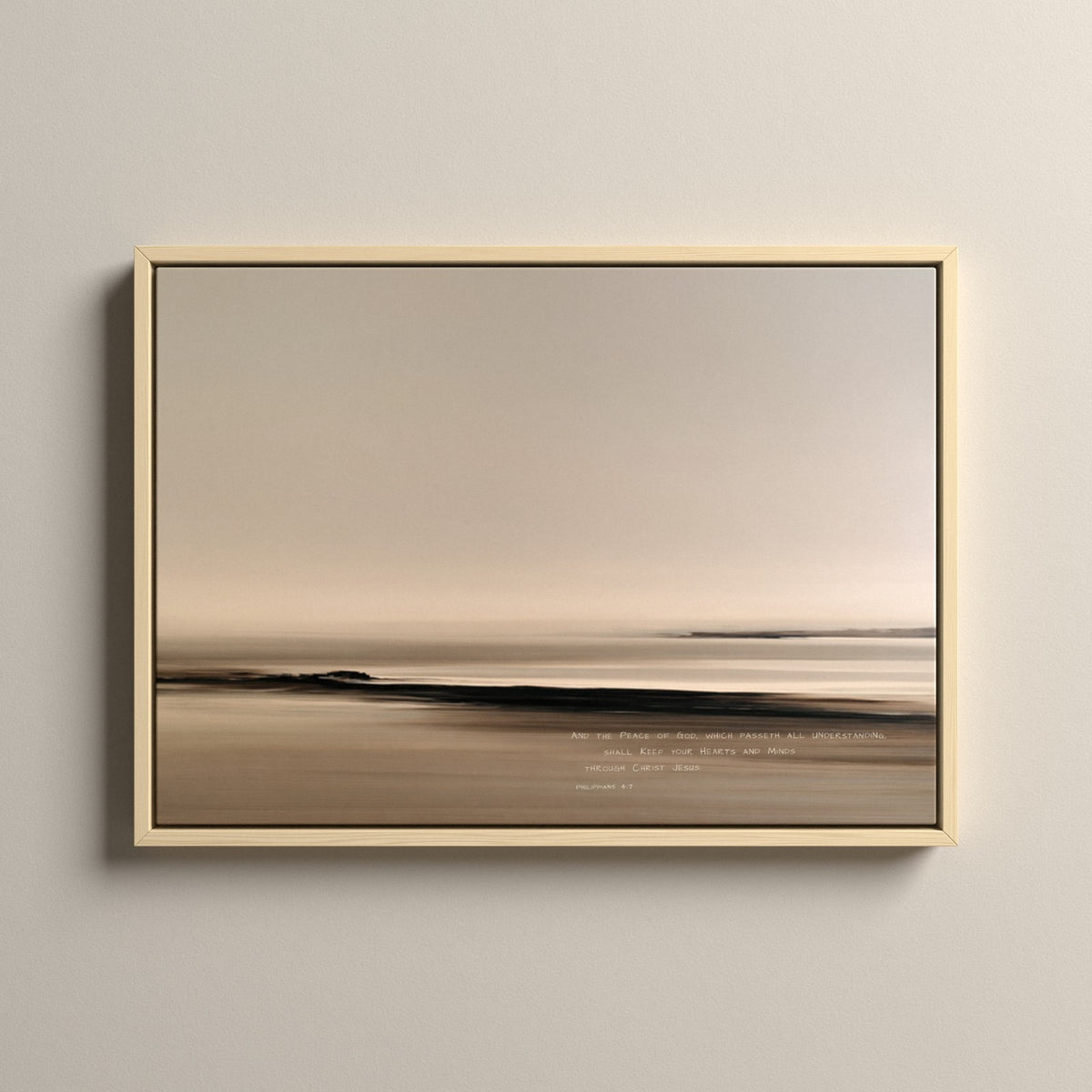 Ebb, Philippians 4:7 scripture canvas art in a natural floating frame