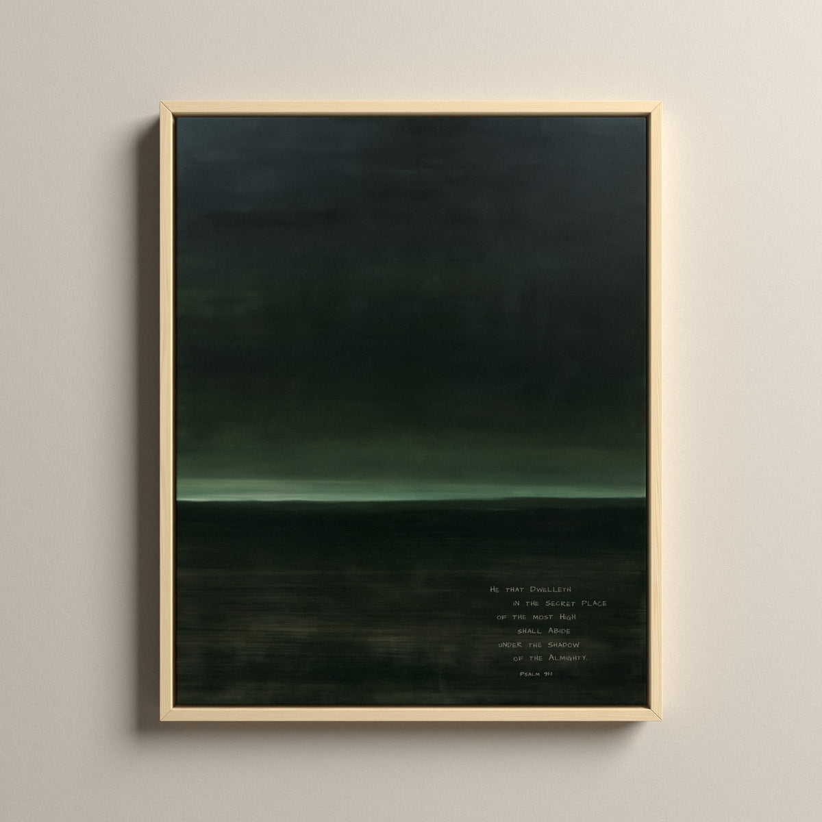 Haven, Psalm 91:1 scripture canvas art in a natural floating frame