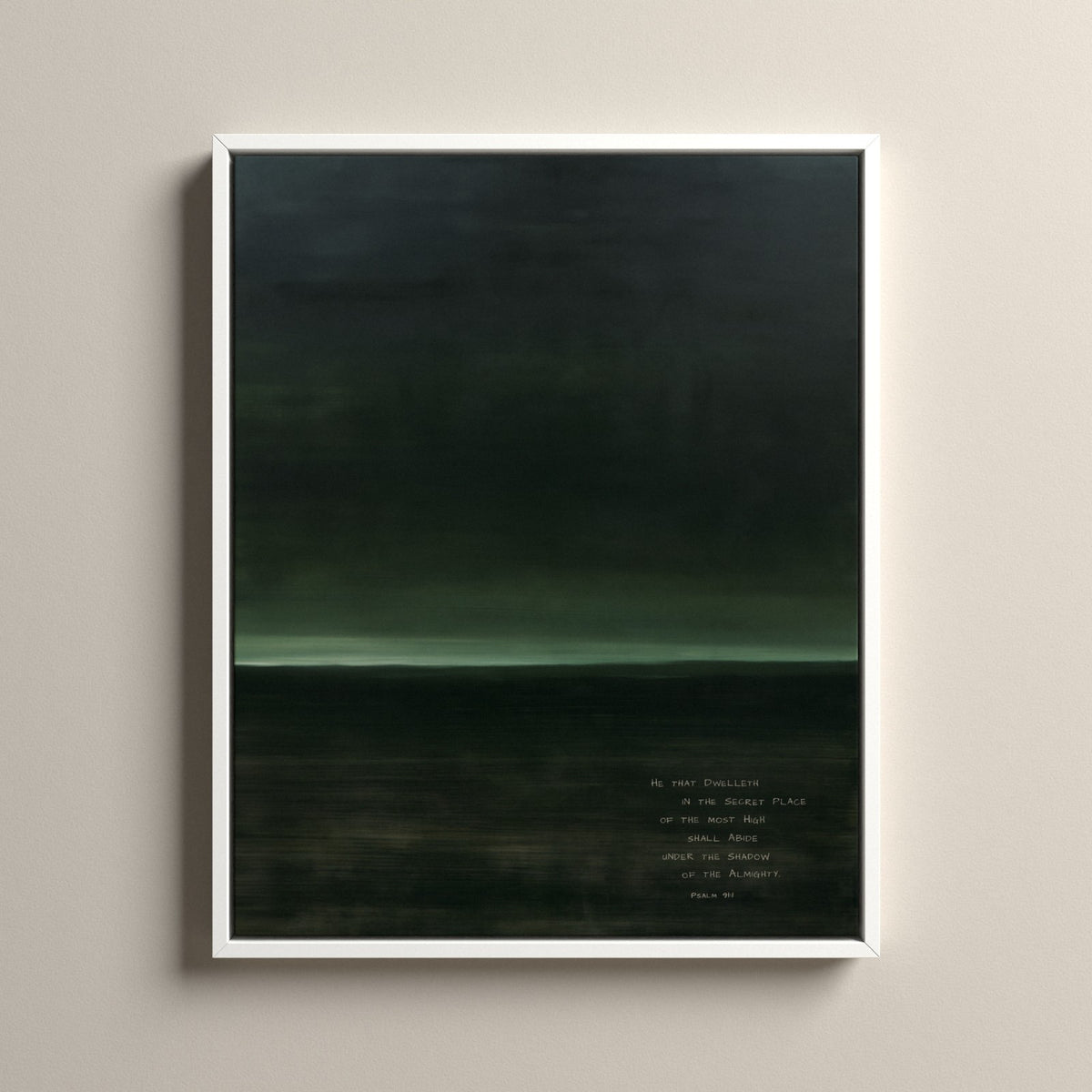 Haven, Psalm 91:1 scripture canvas art in a white floating frame