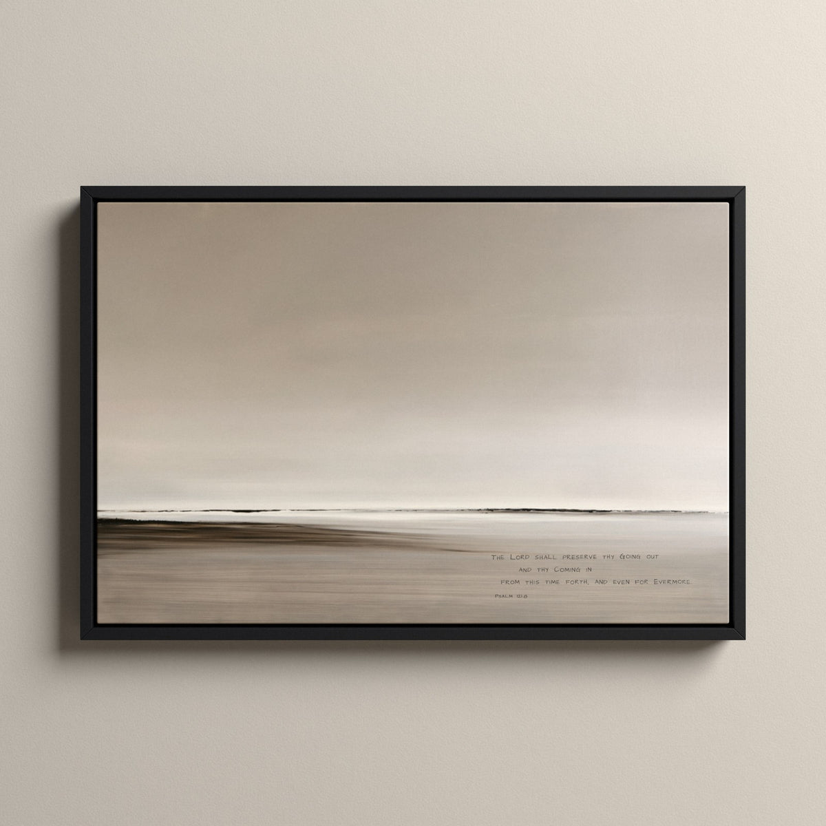 Haze, Psalm 121:8 scripture canvas art in a black floating frame