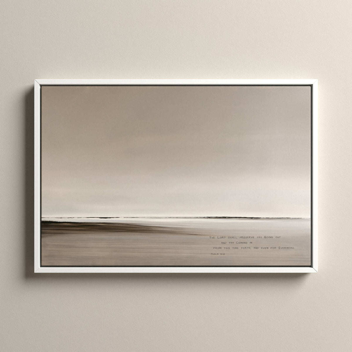 Haze, Psalm 121:8 scripture canvas art in a white floating frame
