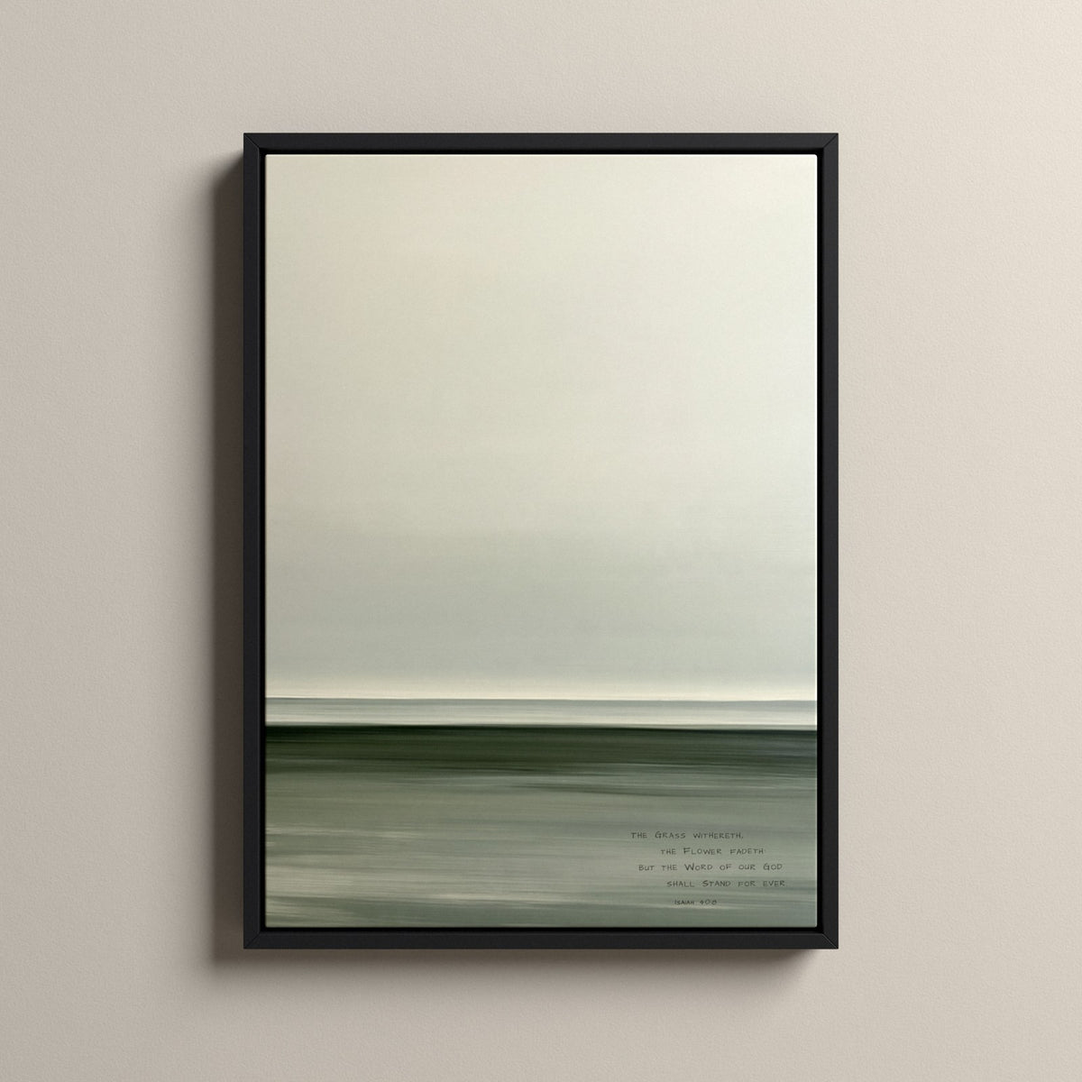 Lea, Isaiah 40:8 scripture canvas art in a black floating frame