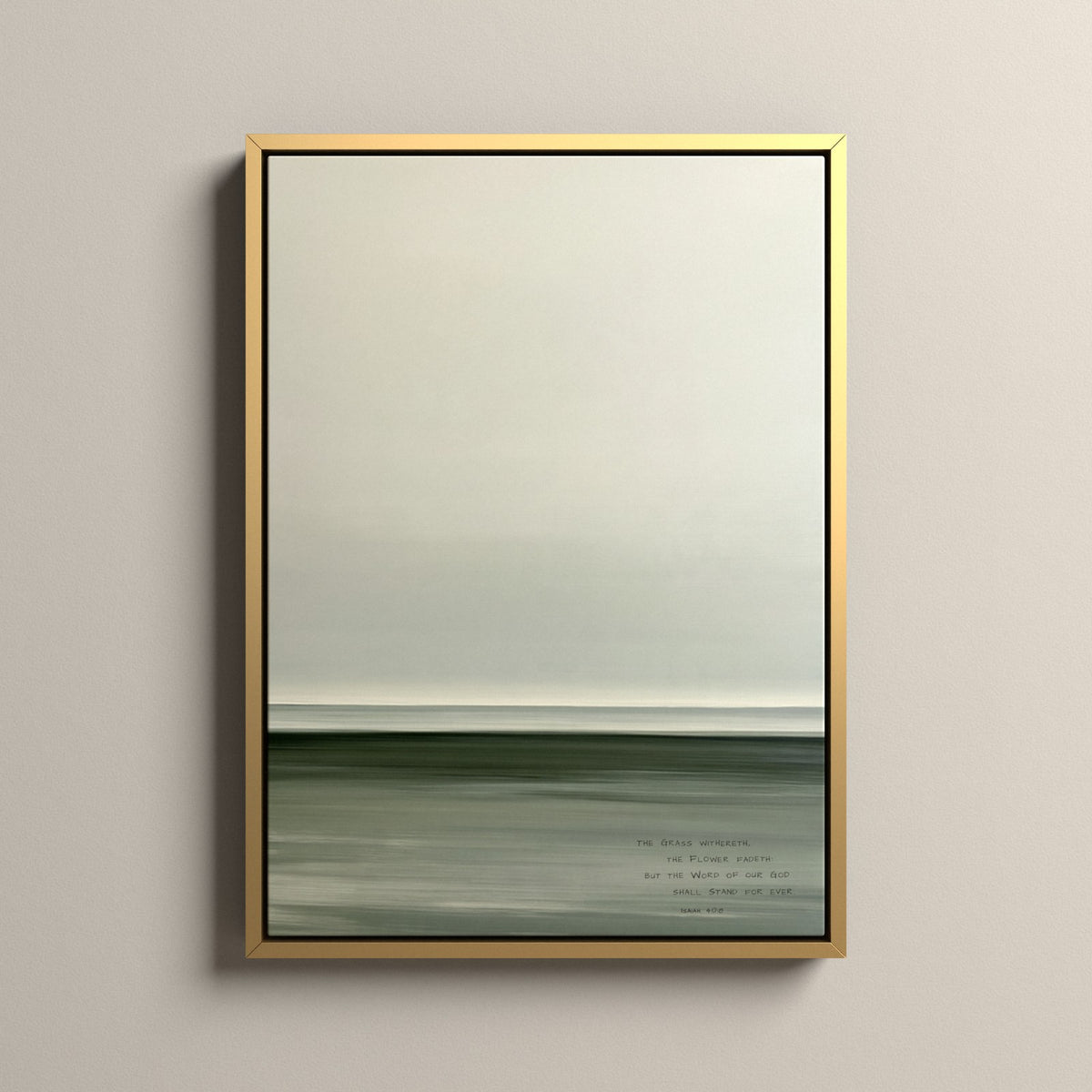 Lea, Isaiah 40:8 scripture canvas art in a gold floating frame