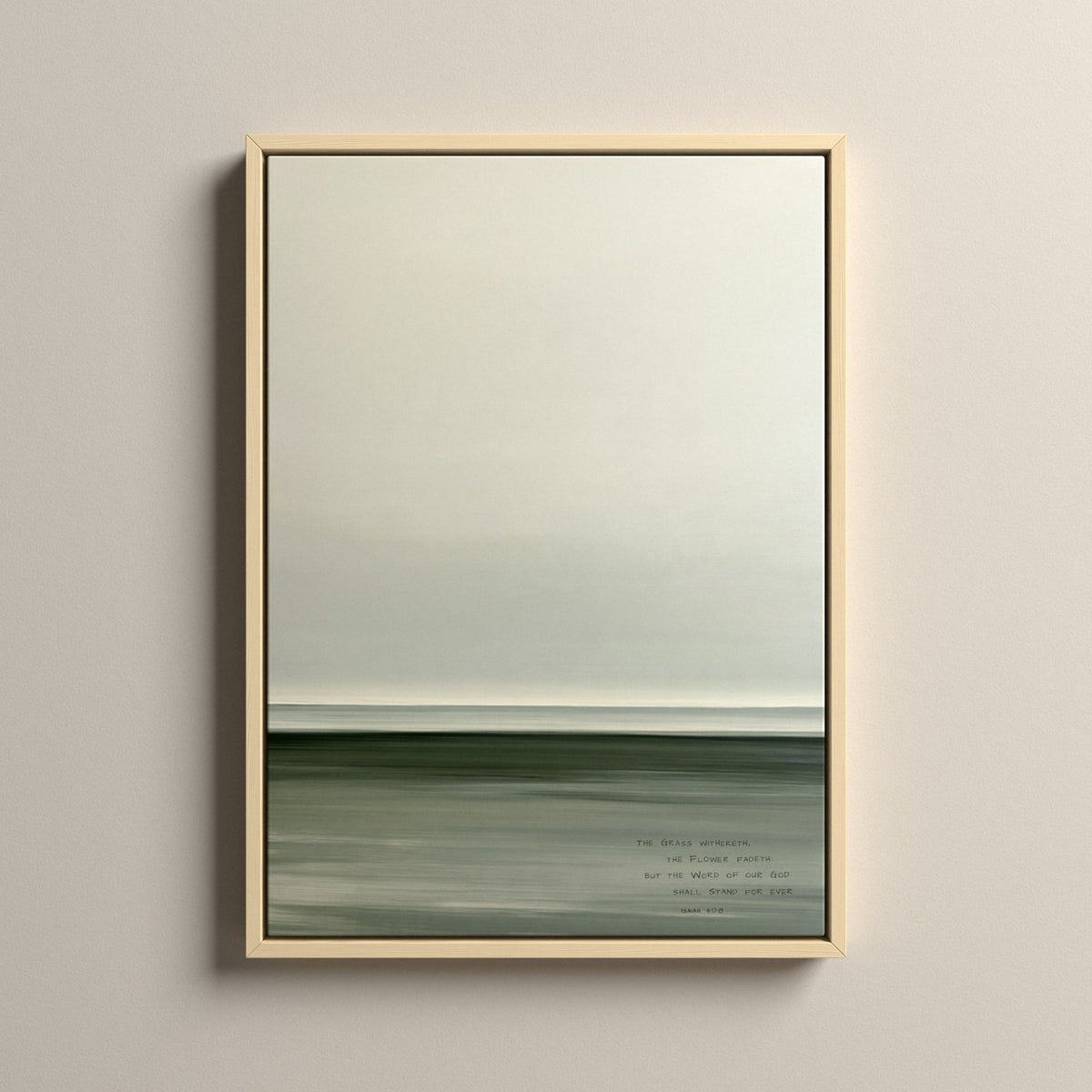 Lea, Isaiah 40:8 scripture canvas art in a natural floating frame