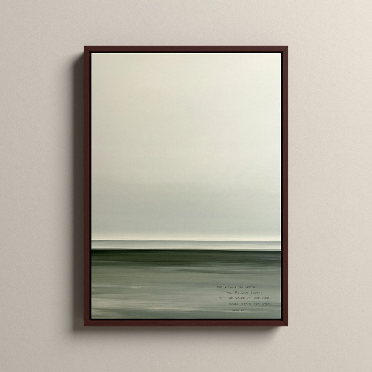 Lea, Isaiah 40:8 scripture canvas art in a walnut floating frame