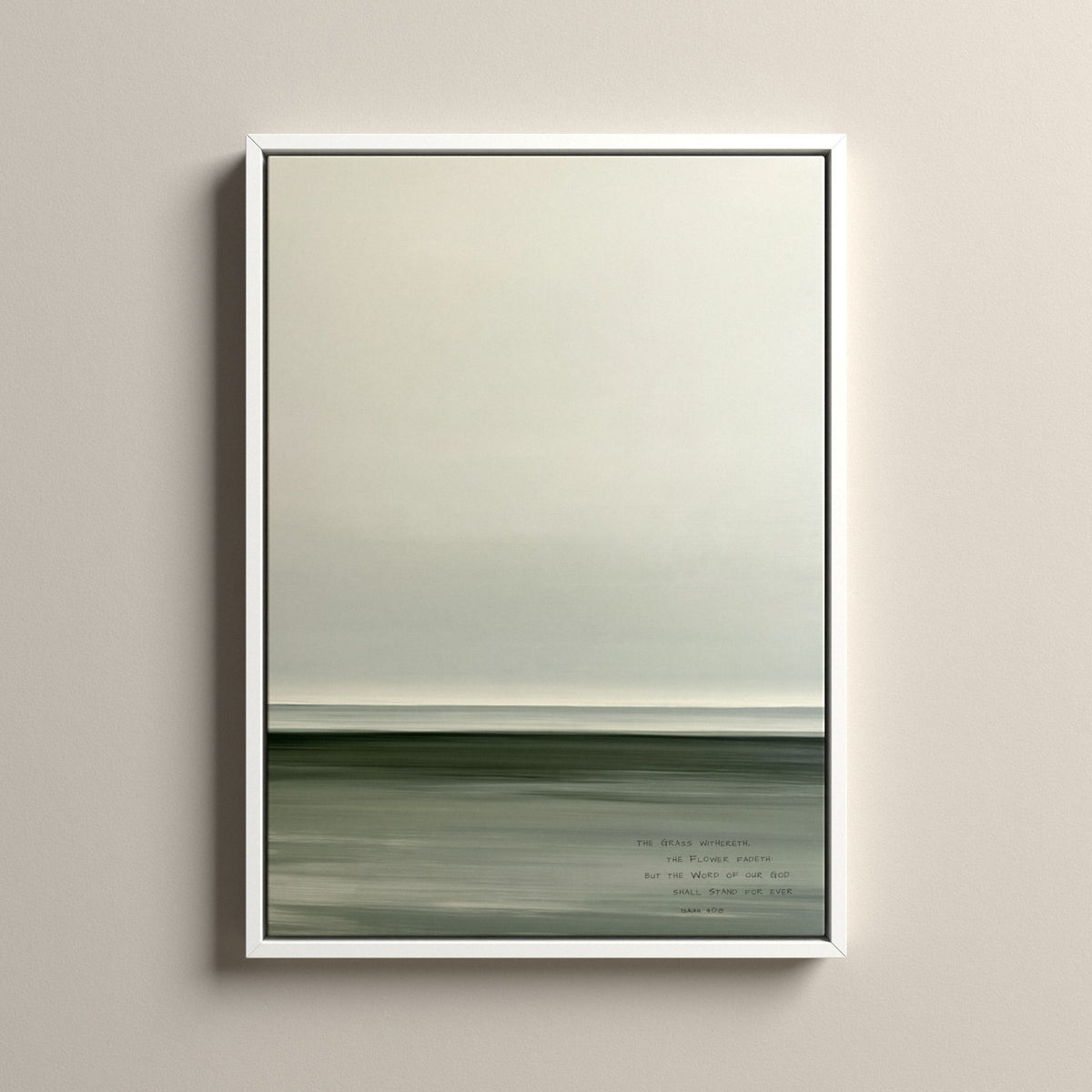 Lea, Isaiah 40:8 scripture canvas art in a white floating frame