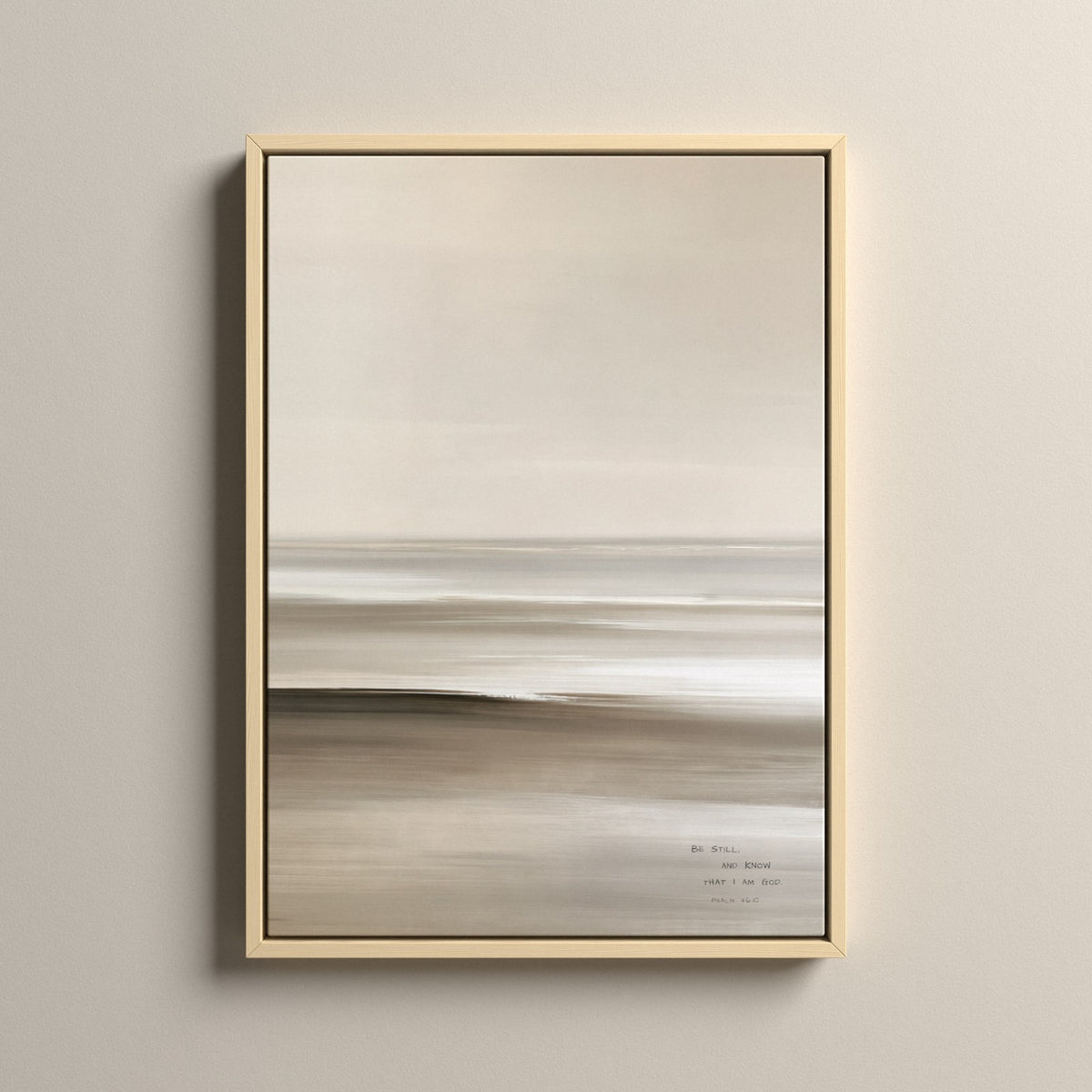 Linen, Psalm 46:10 scripture canvas art in a natural floating frame