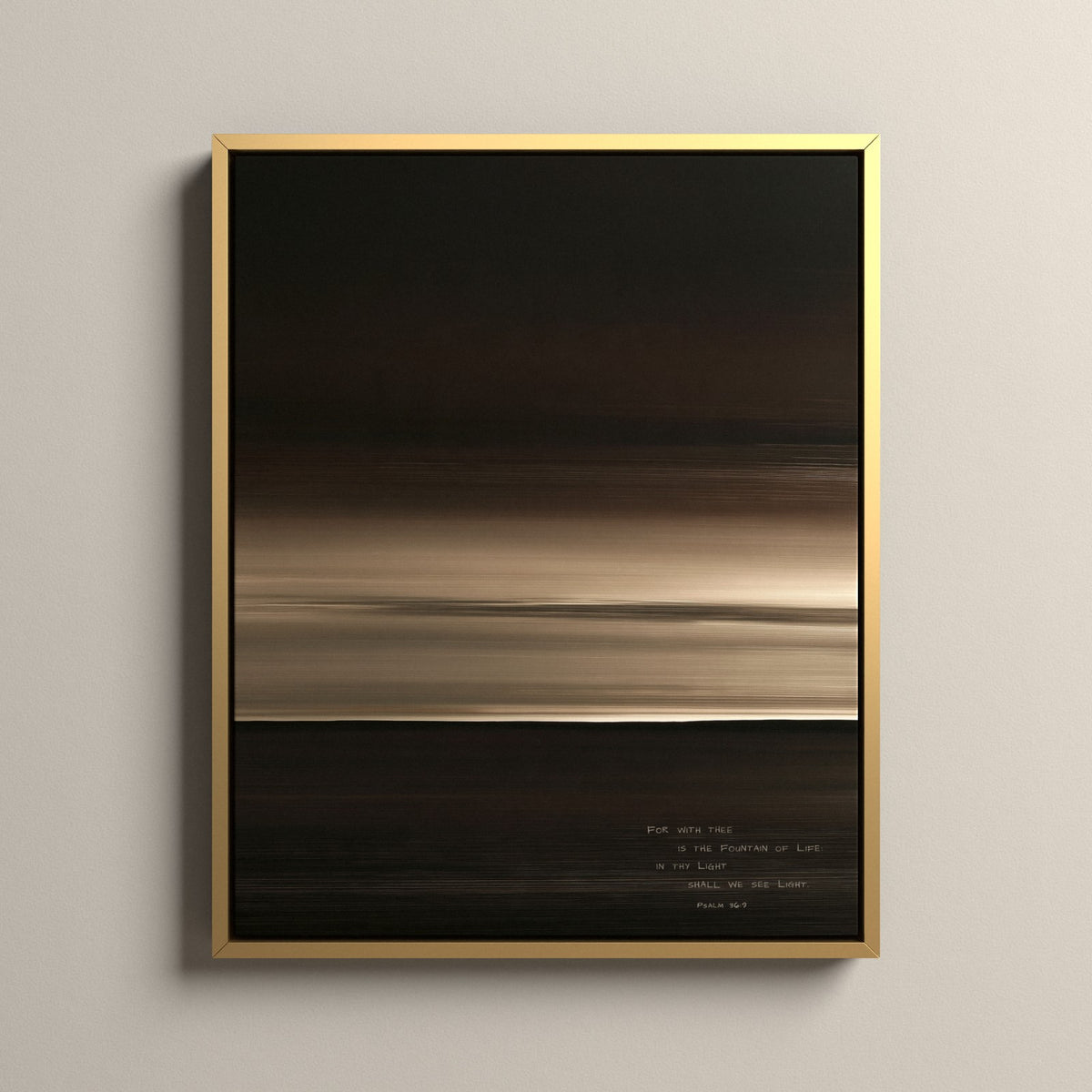 Lumen, Psalm 36:9 scripture canvas art in a gold floating frame