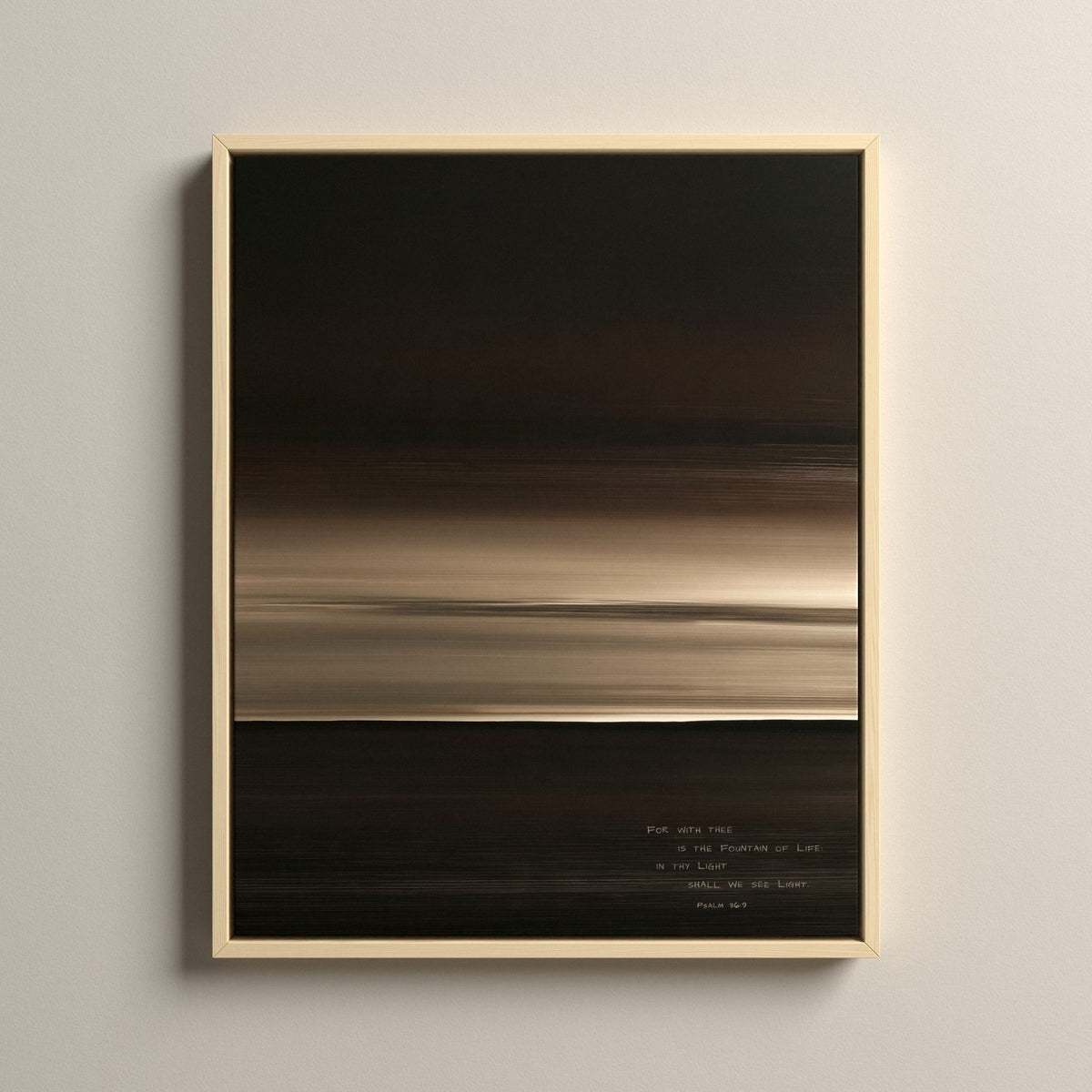 Lumen, Psalm 36:9 scripture canvas art in a natural floating frame