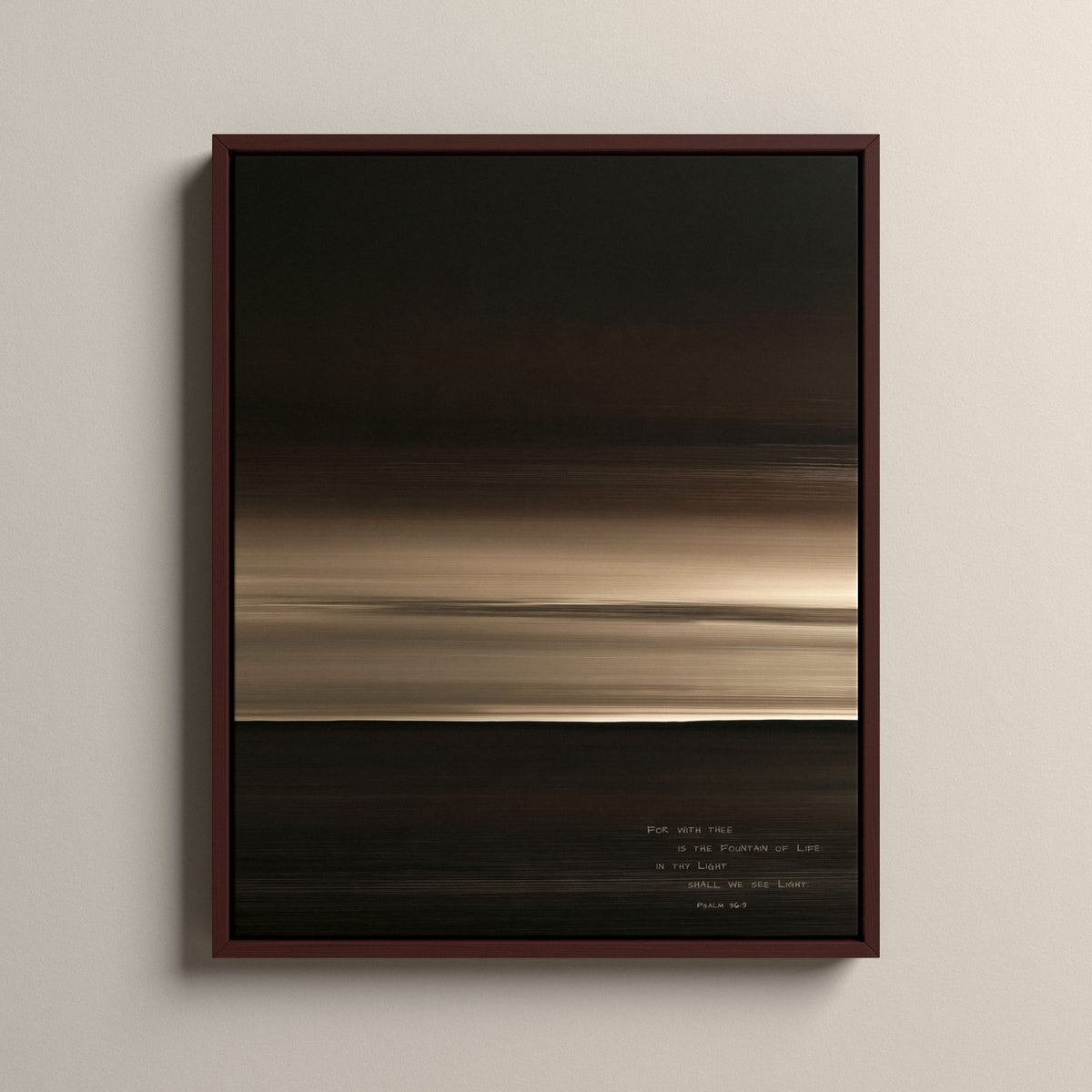Lumen, Psalm 36:9 scripture canvas art in a walnut floating frame