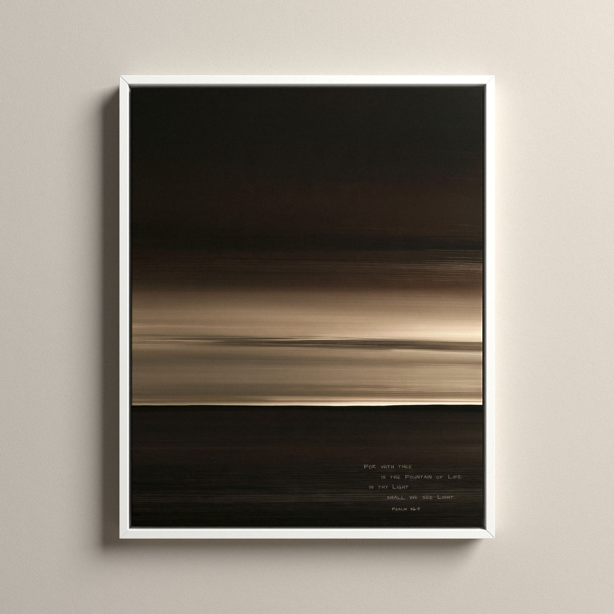 Lumen, Psalm 36:9 scripture canvas art in a white floating frame