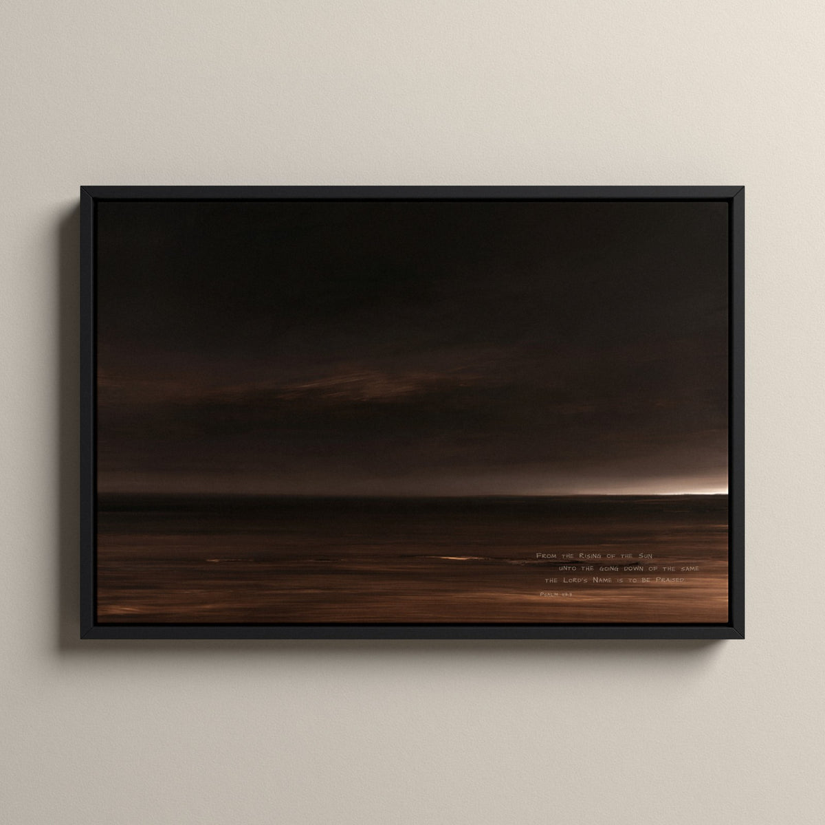 Nightfall, Psalm 113:3 scripture canvas art in a black floating frame