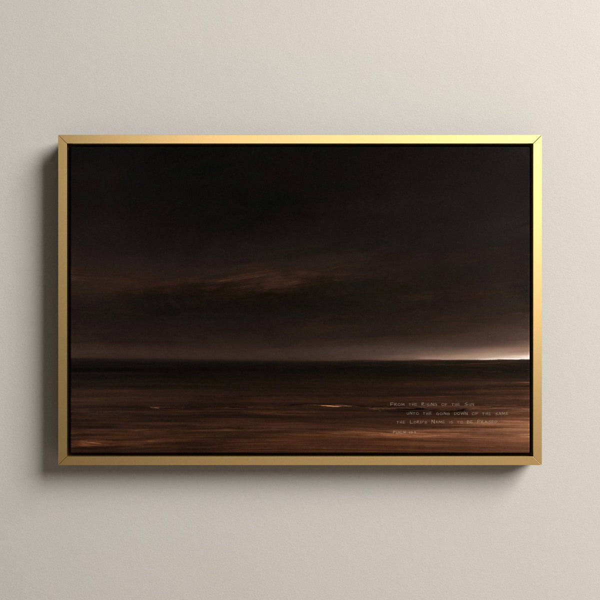 Nightfall, Psalm 113:3 scripture canvas art in a gold floating frame