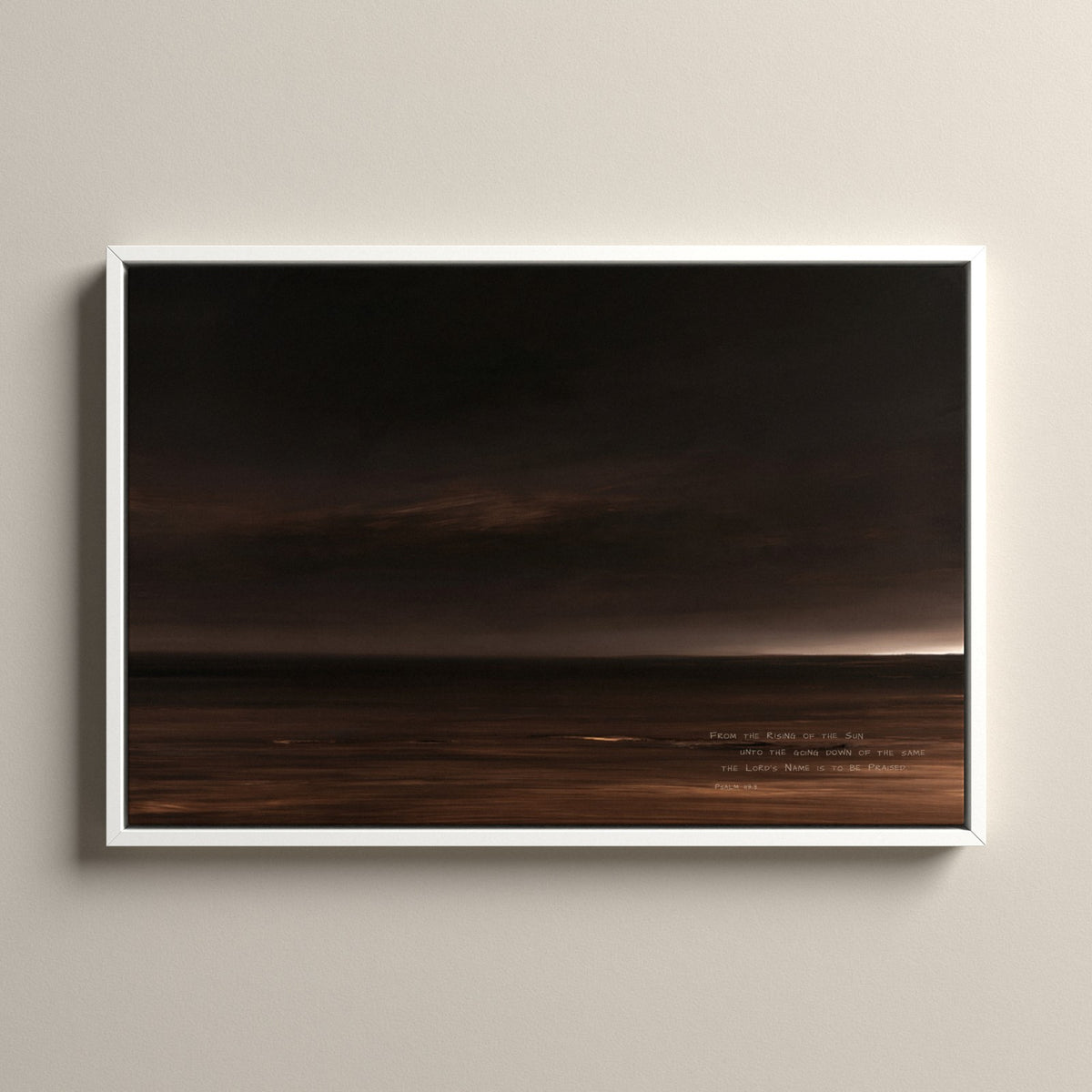 Nightfall, Psalm 113:3 scripture canvas art in a white floating frame