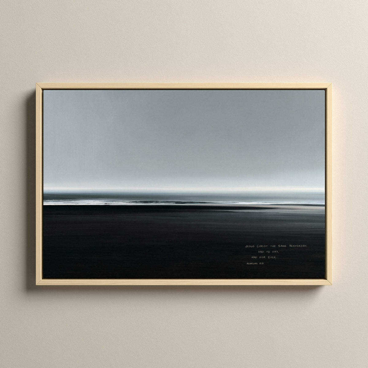 Slate, Hebrews 13:8 scripture canvas art in a natural floating frame
