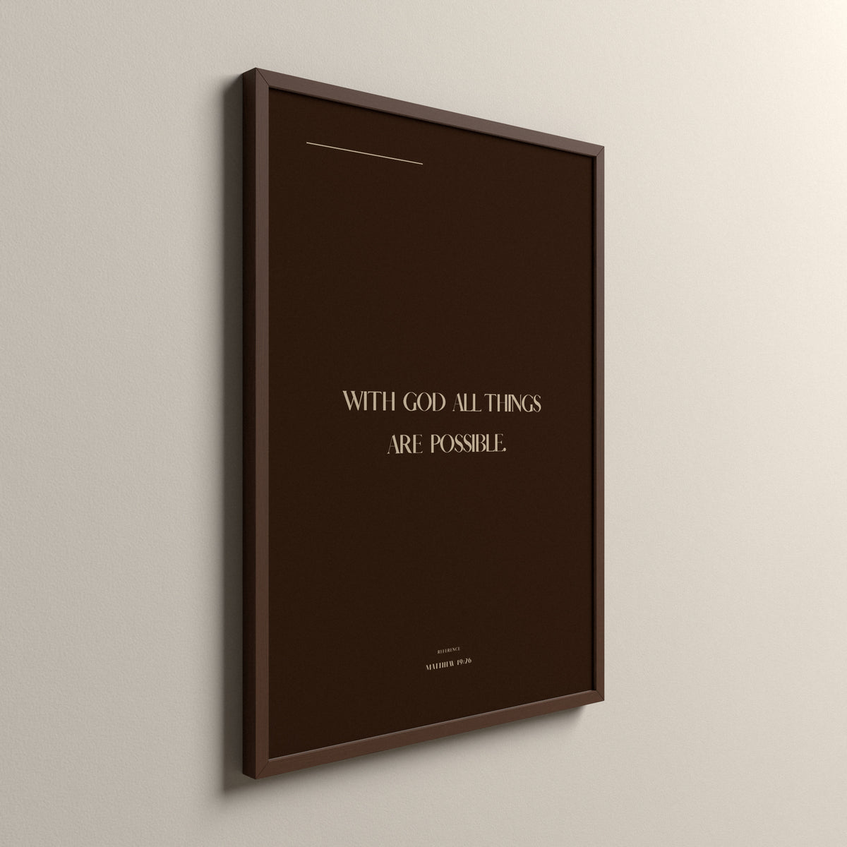 With God, Matthew 19:26, Cocoa Clay Scripture art print in an espresso frame