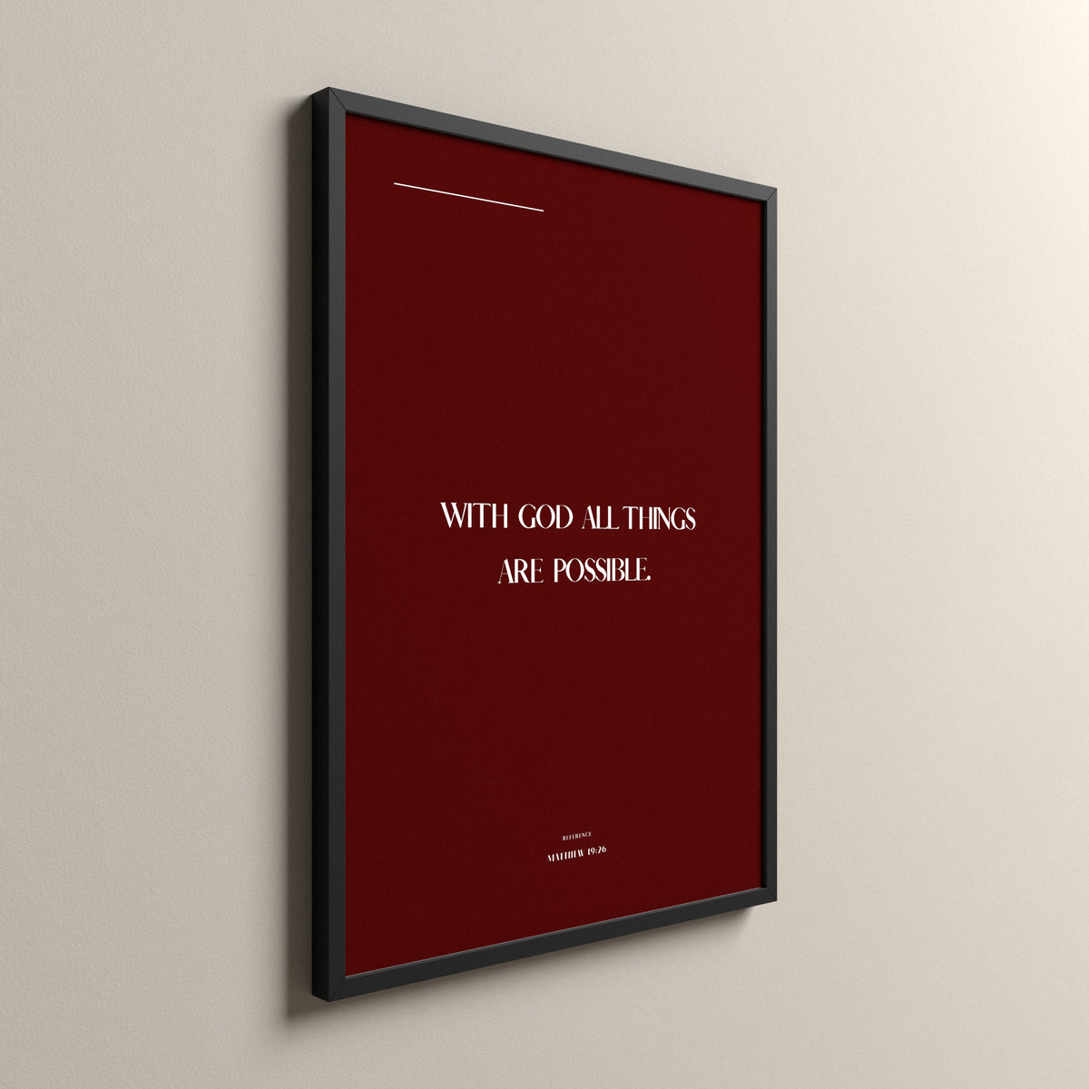 With God, Matthew 19:26, Cherry Scripture art print in a black frame