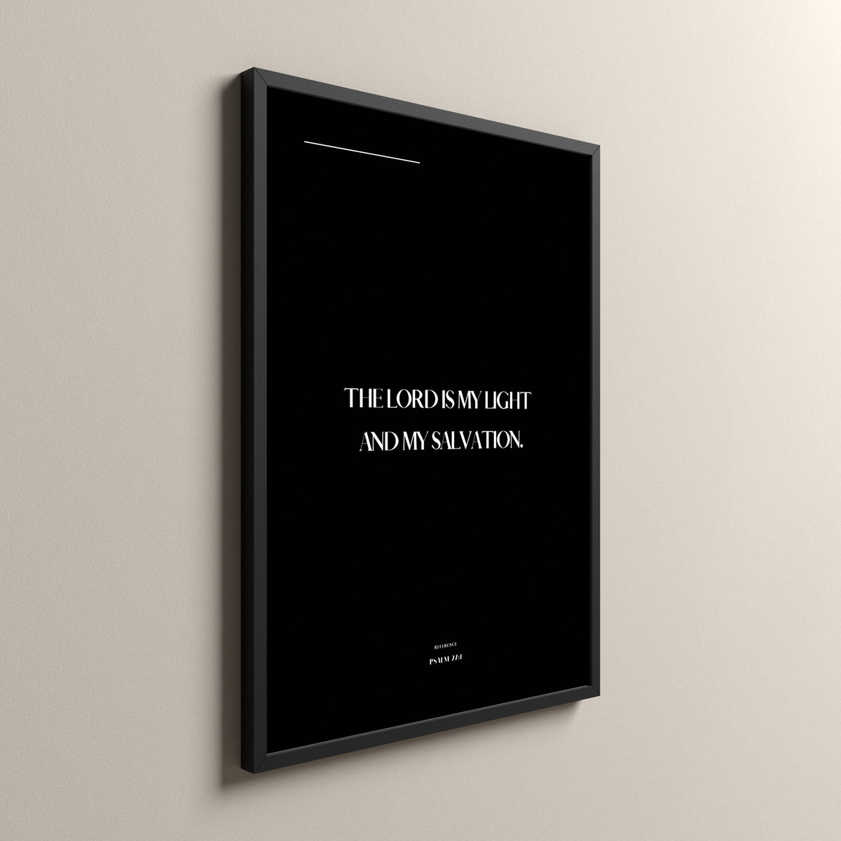 My Light, Psalm 27:1, Pure Noir Scripture art print in a black frame