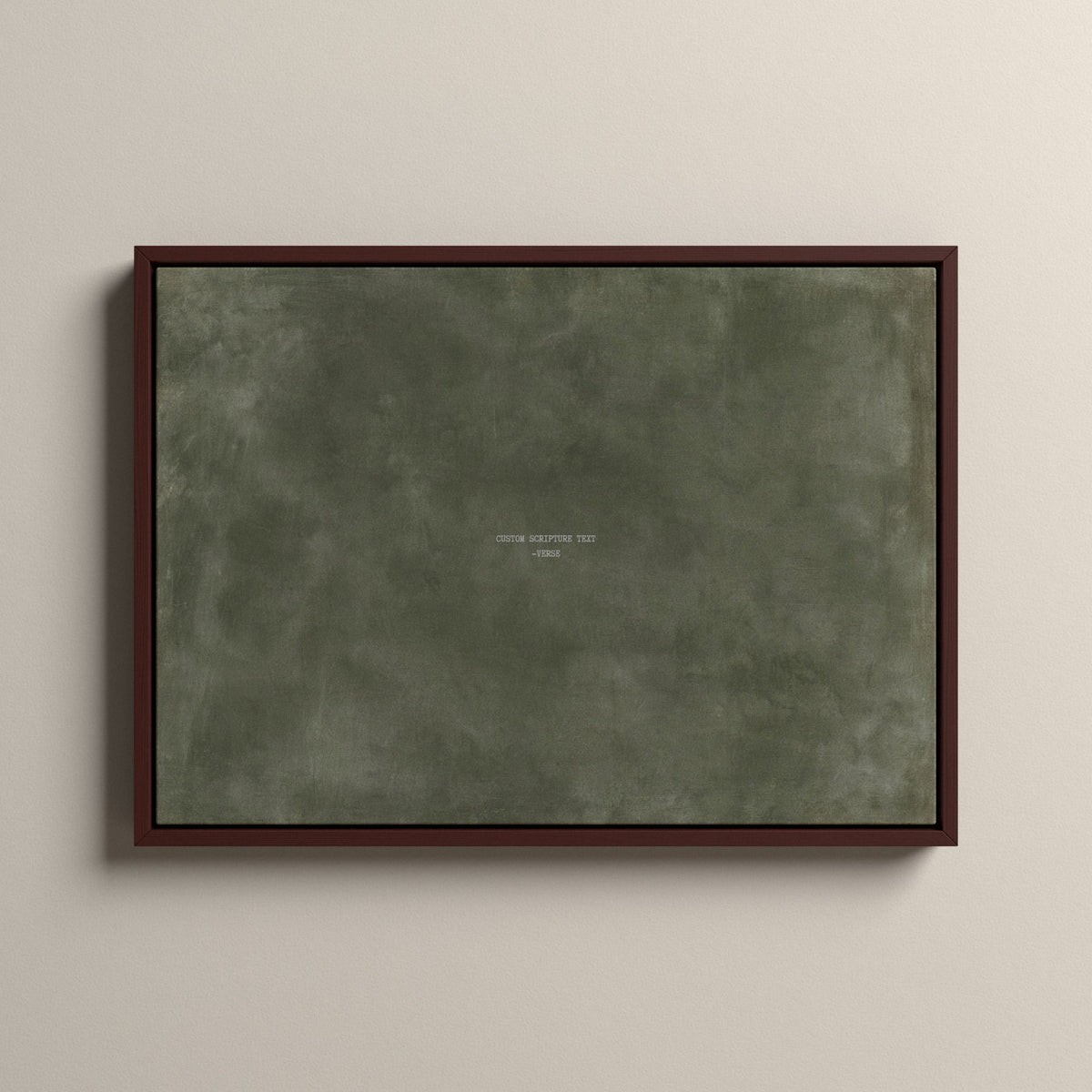 Army Green Scripture canvas with your own verse in a walnut floating frame