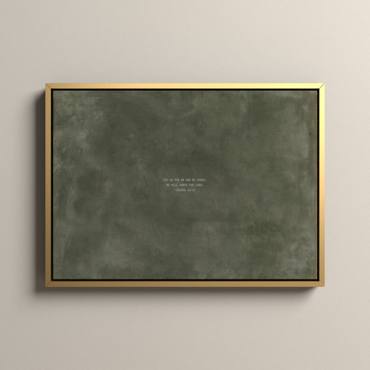 Army Green Scripture canvas with Joshua 24:15 in a gold floating frame