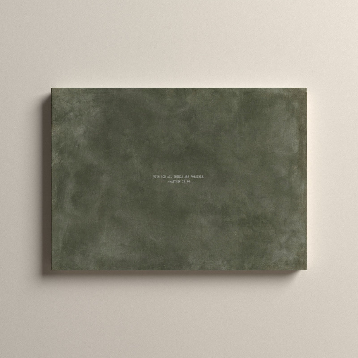 Army Green Scripture canvas with Matthew 19:26, unframed