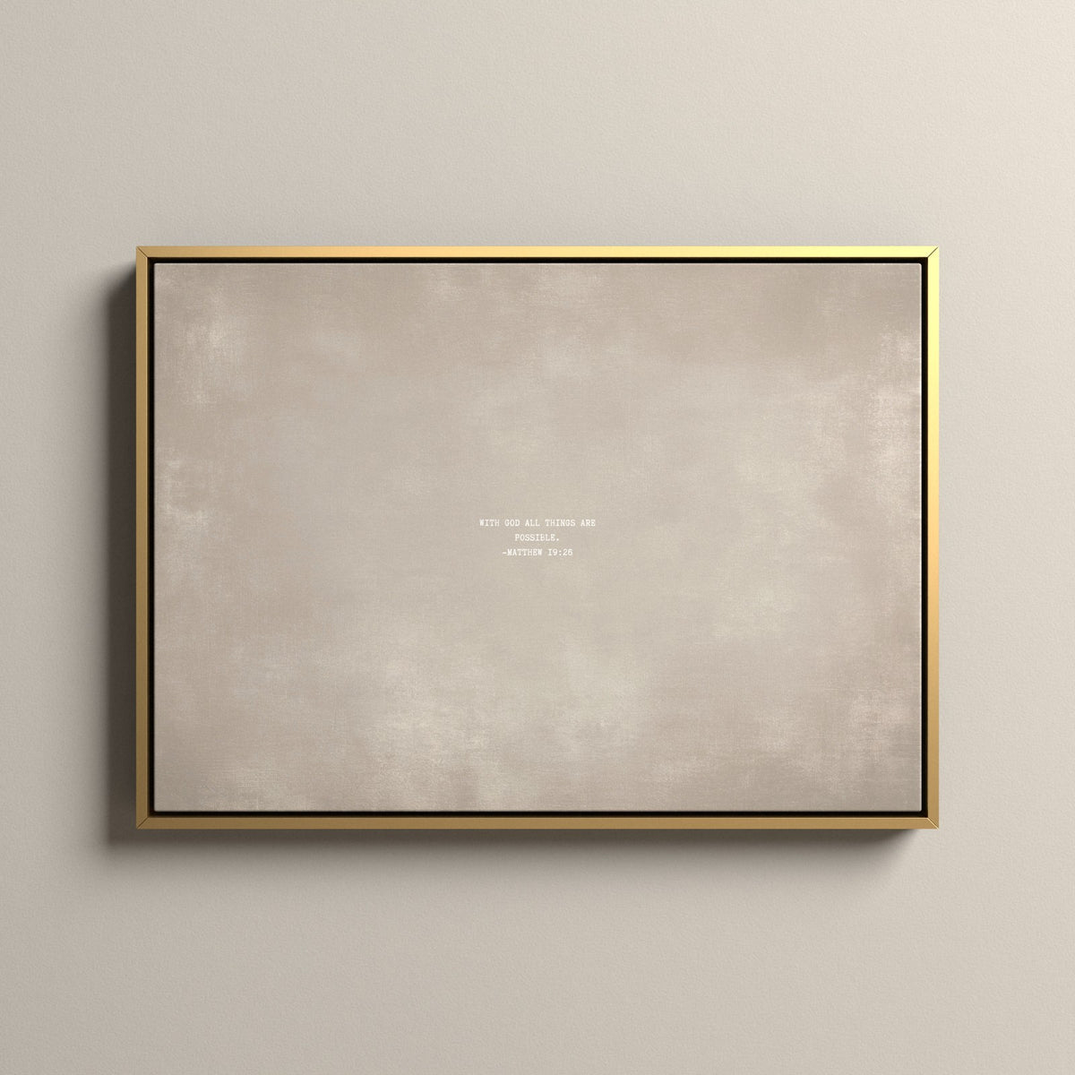 Cashmere Scripture canvas with Matthew 19:26 in a gold floating frame
