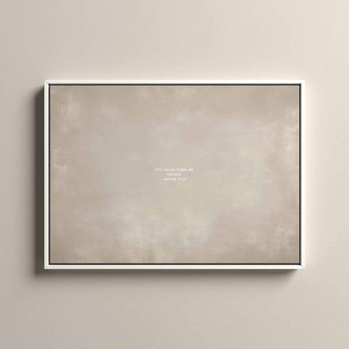 Cashmere Scripture canvas with Matthew 19:26 in a white floating frame
