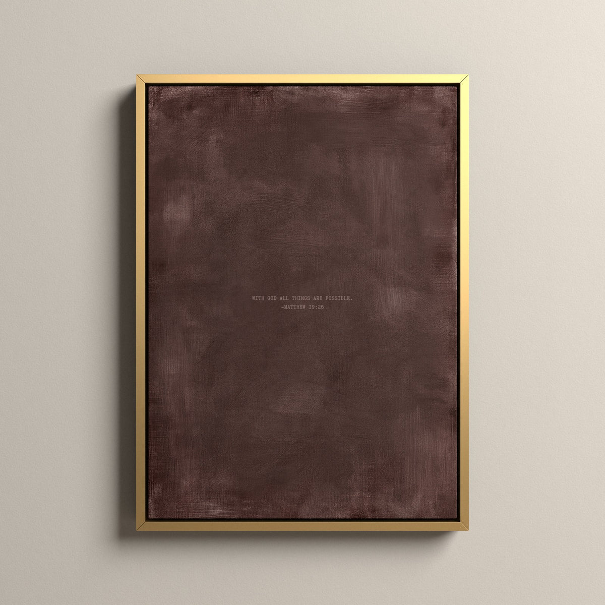 Deep Rose Scripture canvas with Matthew 19:26 in a gold floating frame
