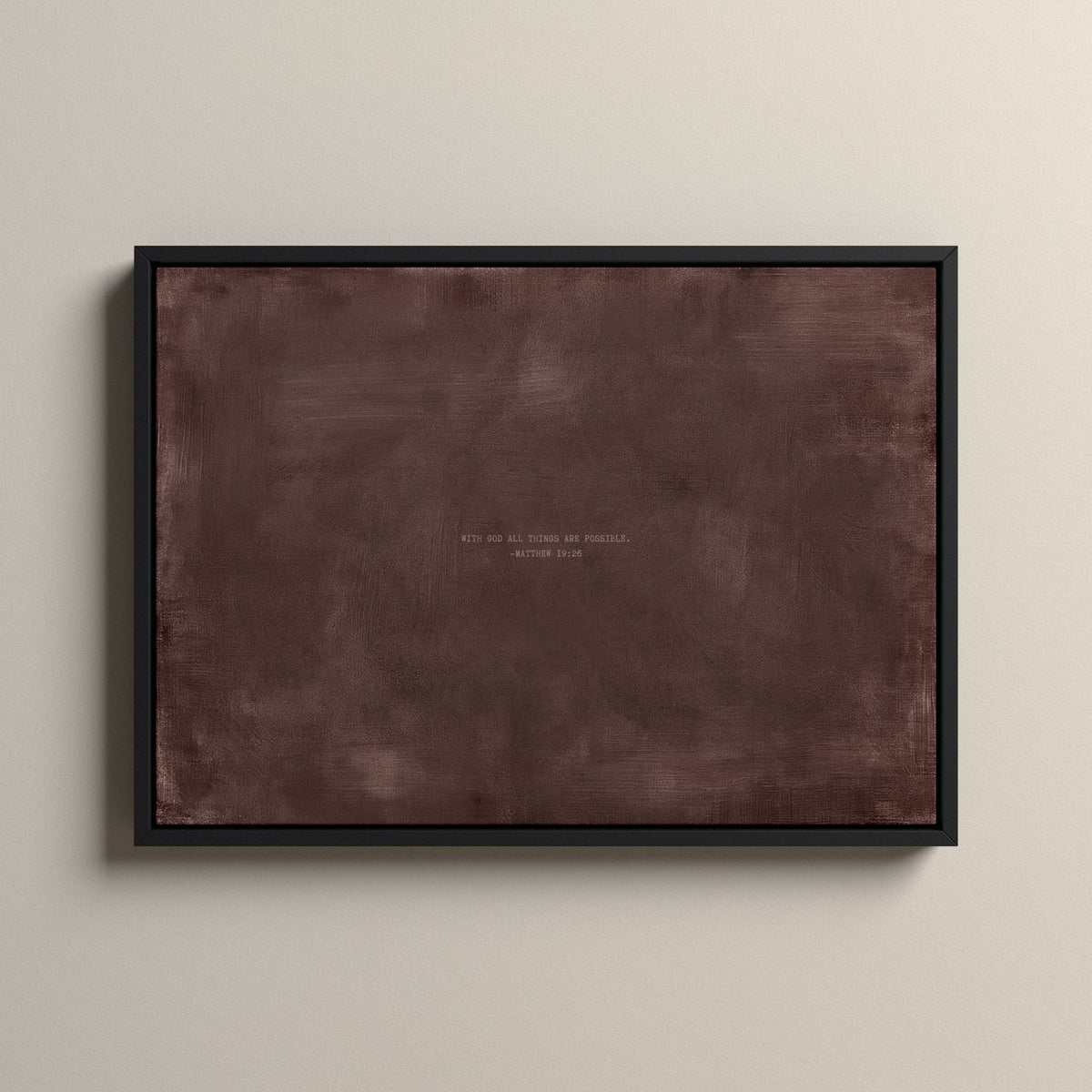 Deep Rose Scripture canvas with Matthew 19:26 in a black floating frame