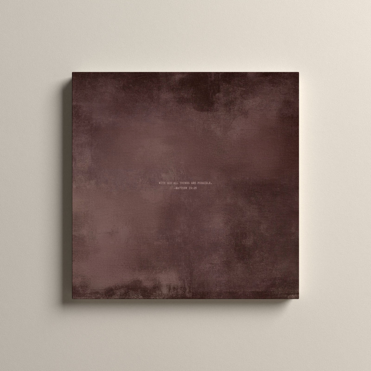 Dusty Mauve Scripture canvas with Matthew 19:26, unframed