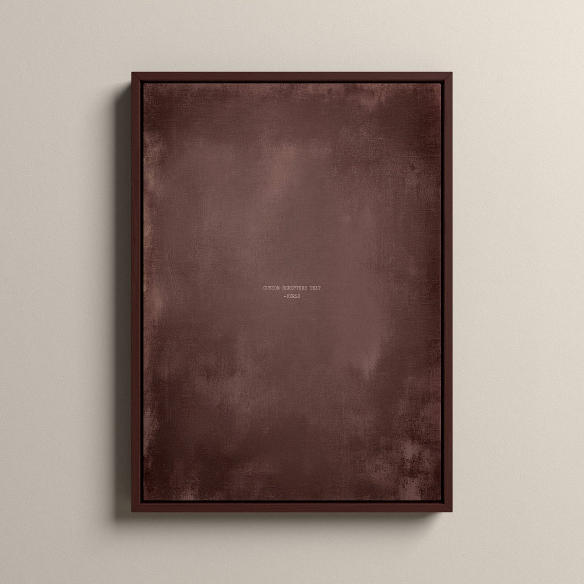 Dusty Mauve Scripture canvas with your own verse in a walnut floating frame