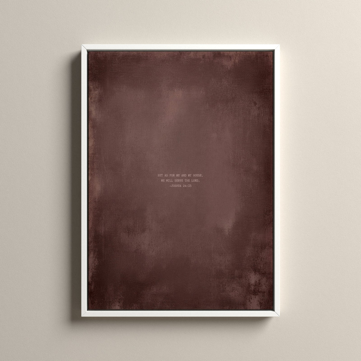 Dusty Mauve Scripture canvas with Joshua 24:15 in a white floating frame