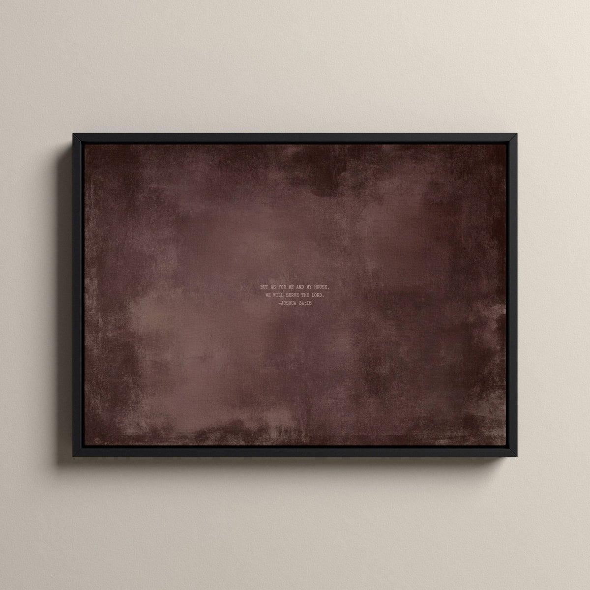 Dusty Mauve Scripture canvas with Joshua 24:15 in a black floating frame