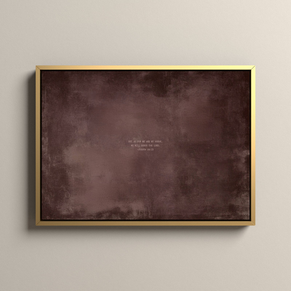 Dusty Mauve Scripture canvas with Joshua 24:15 in a gold floating frame