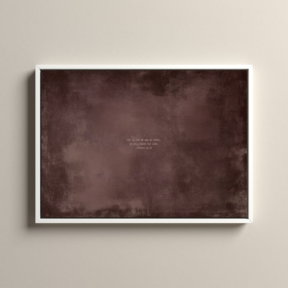 Dusty Mauve Scripture canvas with Joshua 24:15 in a white floating frame